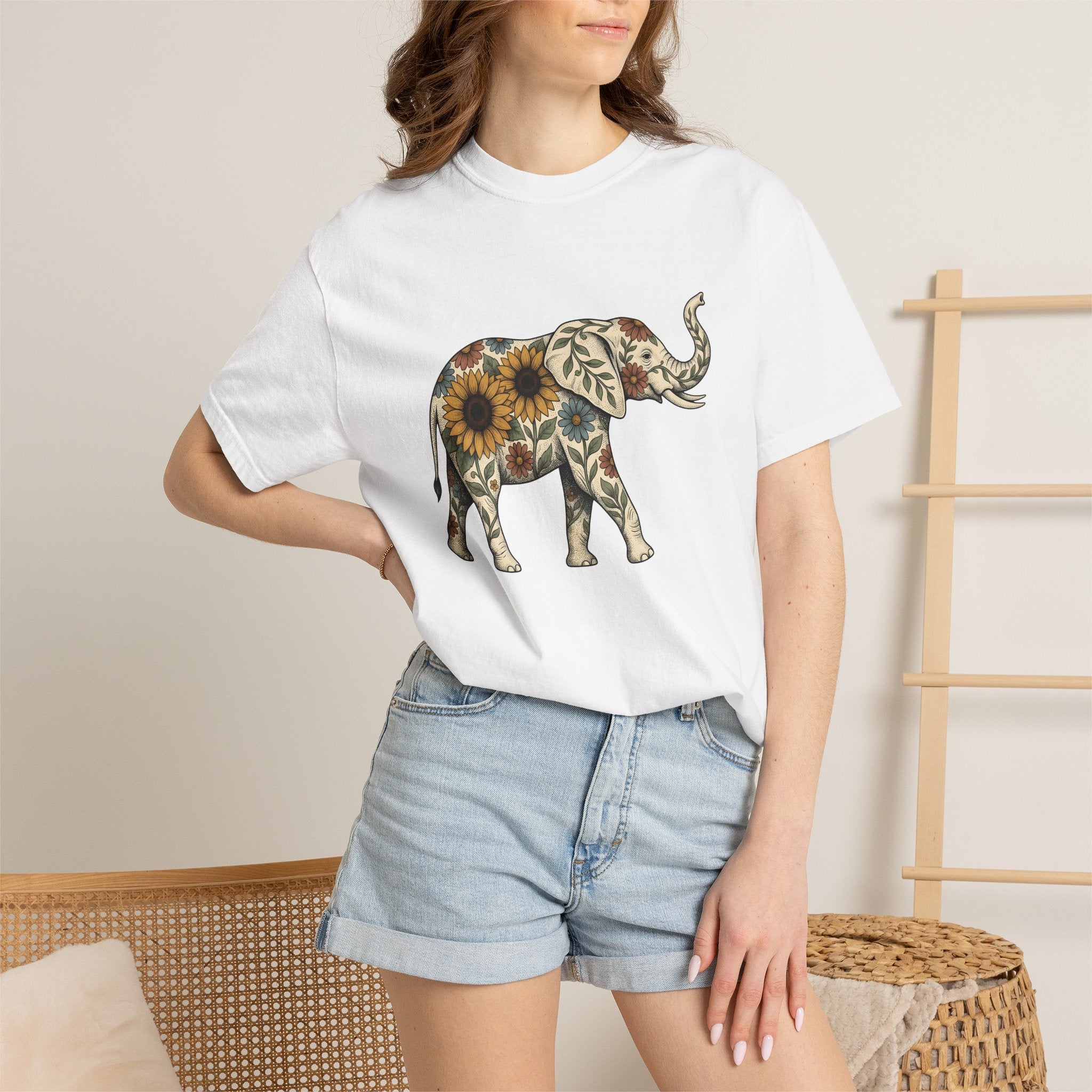 Elephant Flower Shirt Animals & Flowers Outdoors Gift Women Hippie Tee Elephant T-Shirt Wildlife Fan Bohemian Tshirt Nature Graphic Retro