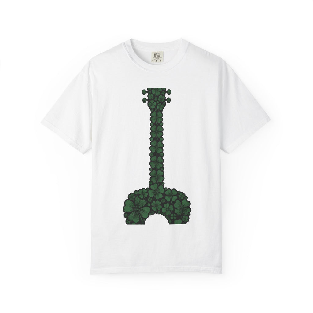 Shamrock Guitar Shirt St Patrick's Day Sound Gift Women Doodle Tee Guitar T-Shirt Luck Fan Hand Drawn Tshirt Music Graphic Cartoon Clovers