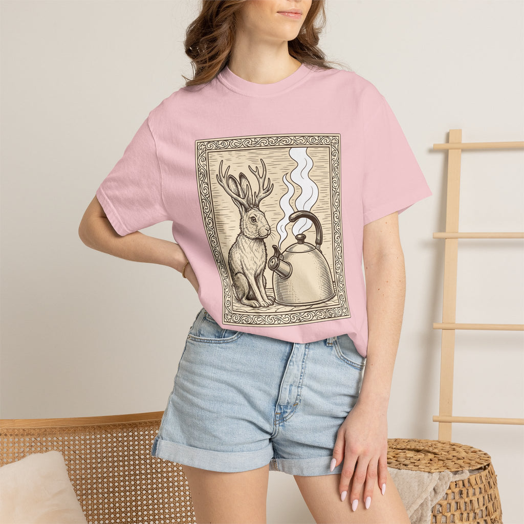 Jackalope Teapot Shirt Boho Chic Forest Gift Women Retro Tee Teapot T-Shirt Bohemian Fan Vintage Tshirt Woods Graphic Sketch Smoke Tshirt