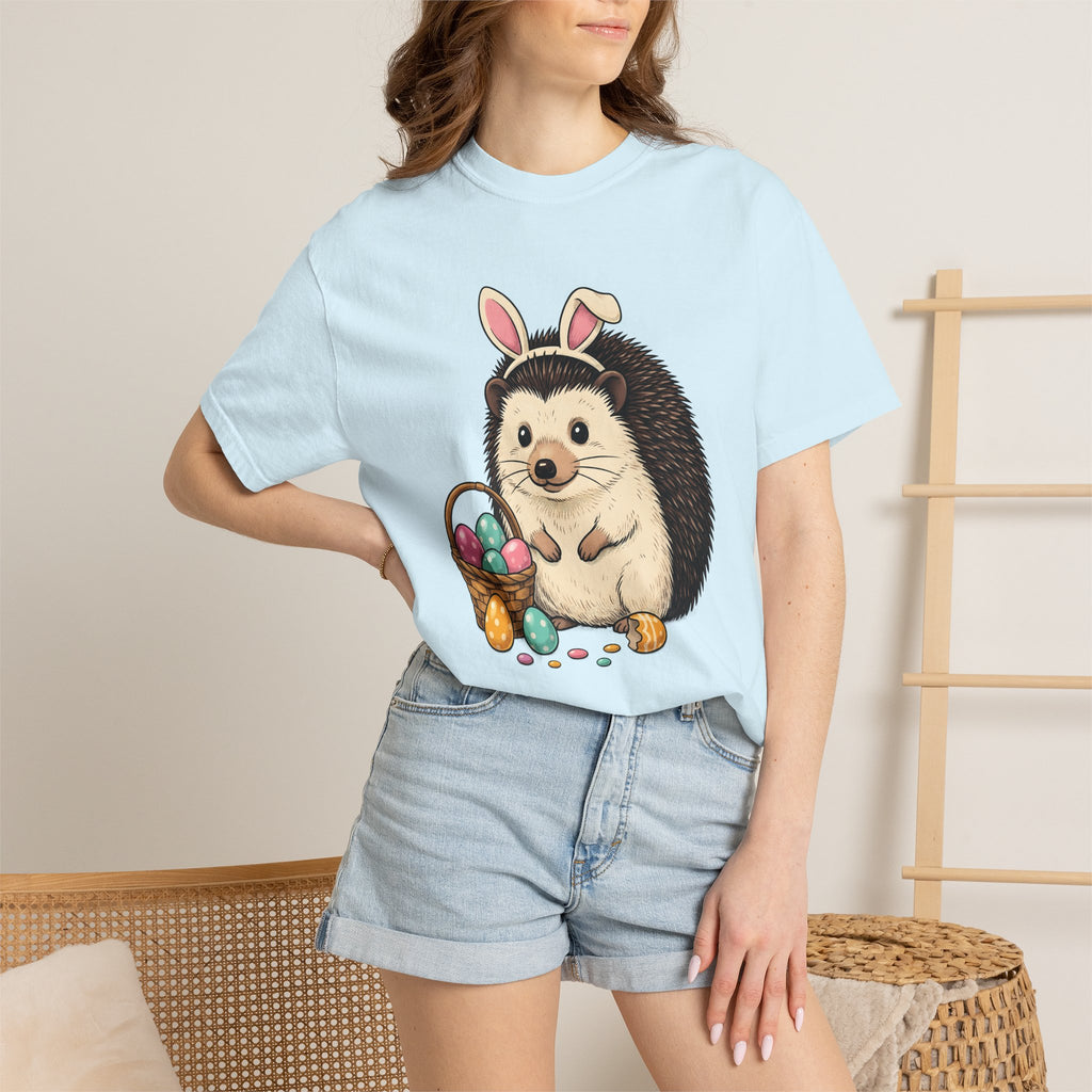 Hedgehog Bunny Ears Shirt Easter Pet Gift Women Kawaii Tee Porcupine T-Shirt Easter Fan Cute Tshirt Animal Graphic Sketch Basket Tshirt