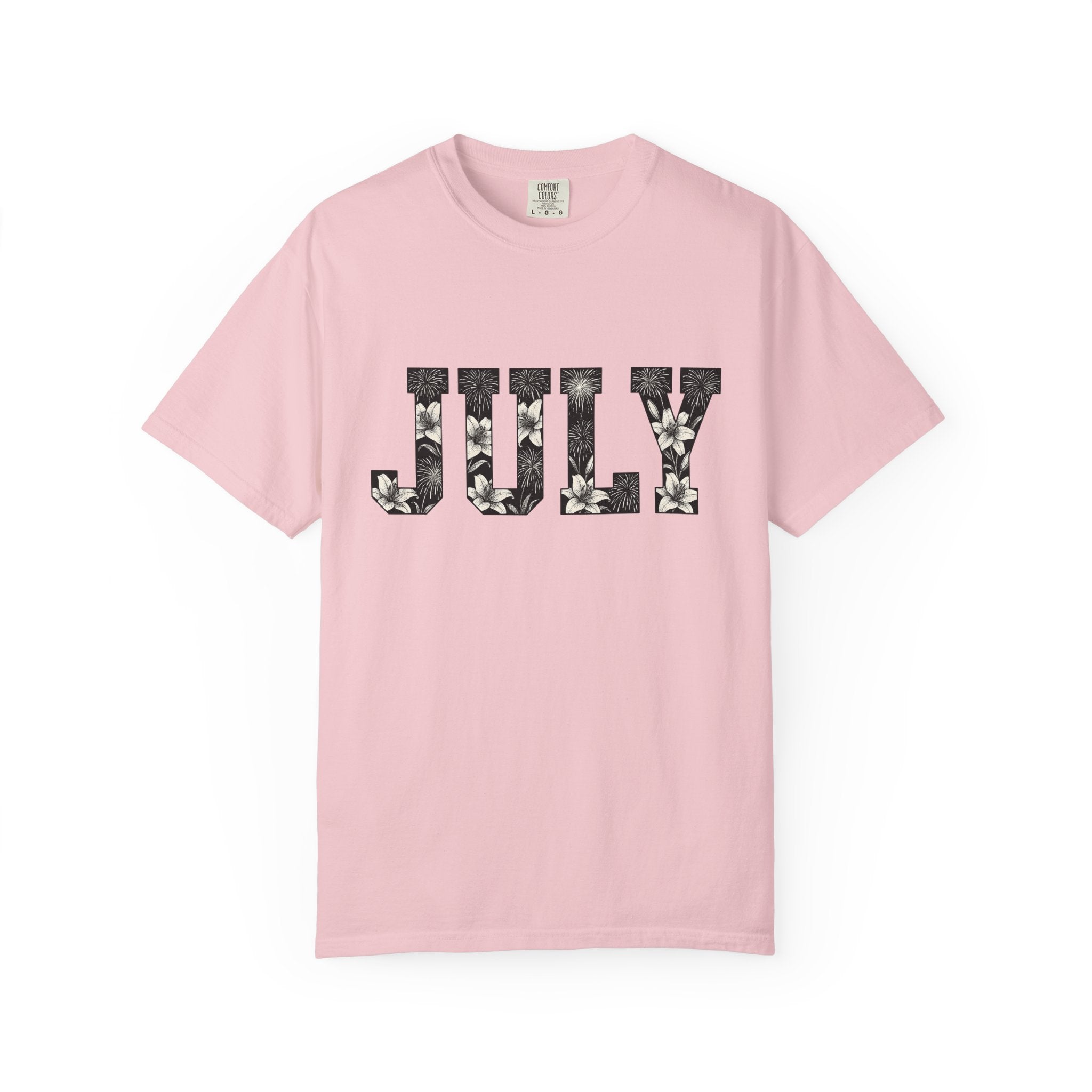 Bloom Fireworks Typography Shirt 4th Of July Garden Gift Women Clean Graphic Tee Fireworks Typography T-Shirt Independence Day Fan Graphic