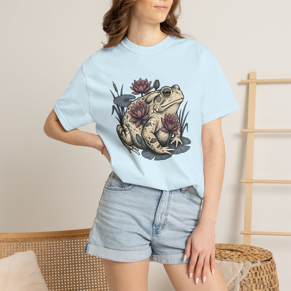 Frog Lily Pad Shirt Animals & Flowers Environment Gift Women Naturalistic Tee Toad T-Shirt Wildlife Fan Realistic Tshirt Eco Graphic Sketch
