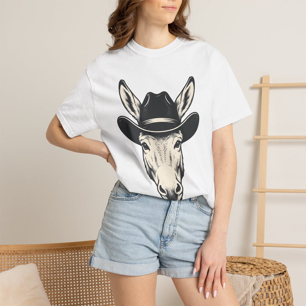 Donkey Cowboy Hat Shirt Cowgirl Western Gift Women Hand Drawn Tee Burro T-Shirt Rodeo Fan Cowboy Graphic Tshirt Vintage Western Hat Tshirt