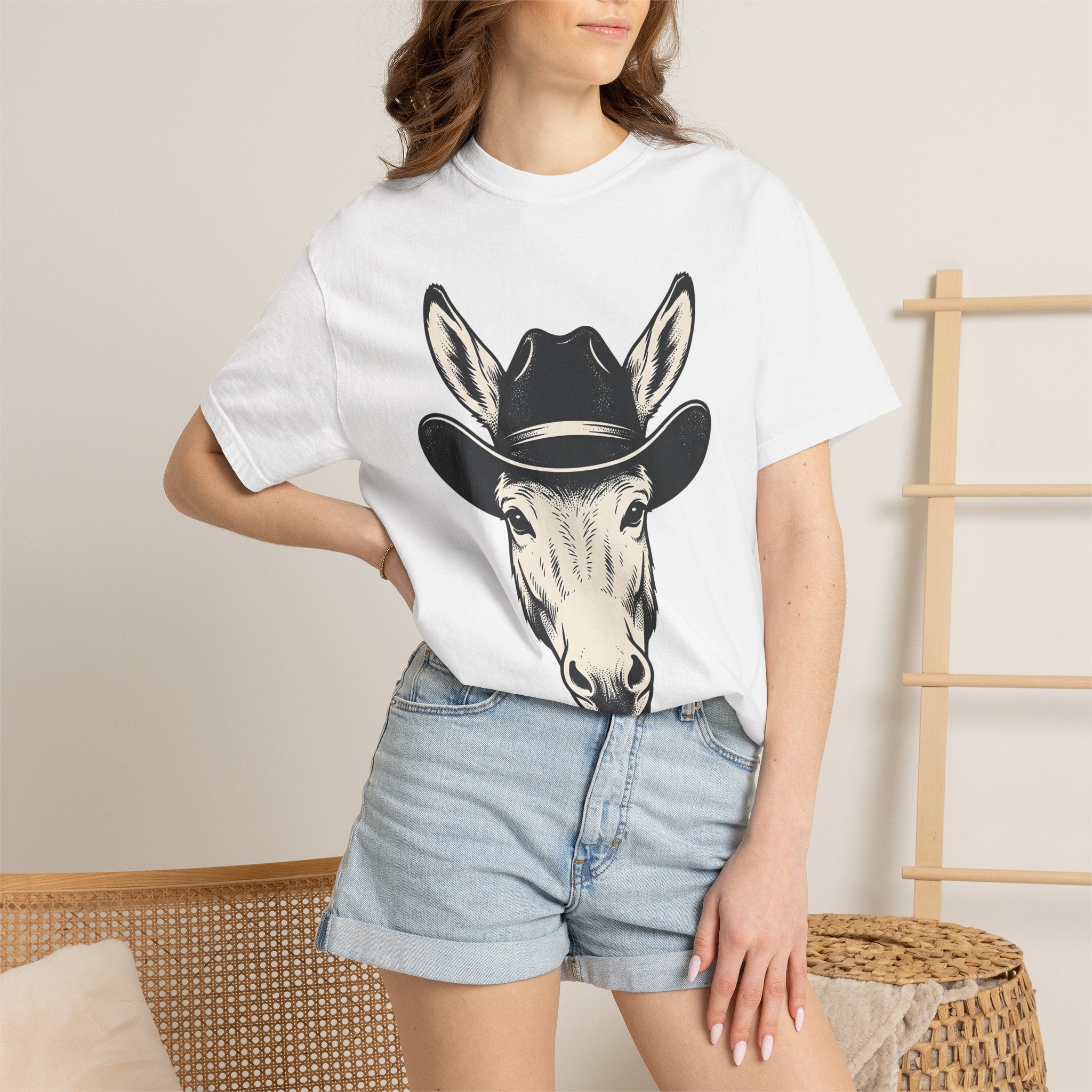 Donkey Cowboy Hat Shirt Cowgirl Western Gift Women Hand Drawn Tee Burro T-Shirt Rodeo Fan Cowboy Graphic Tshirt Vintage Western Hat Tshirt