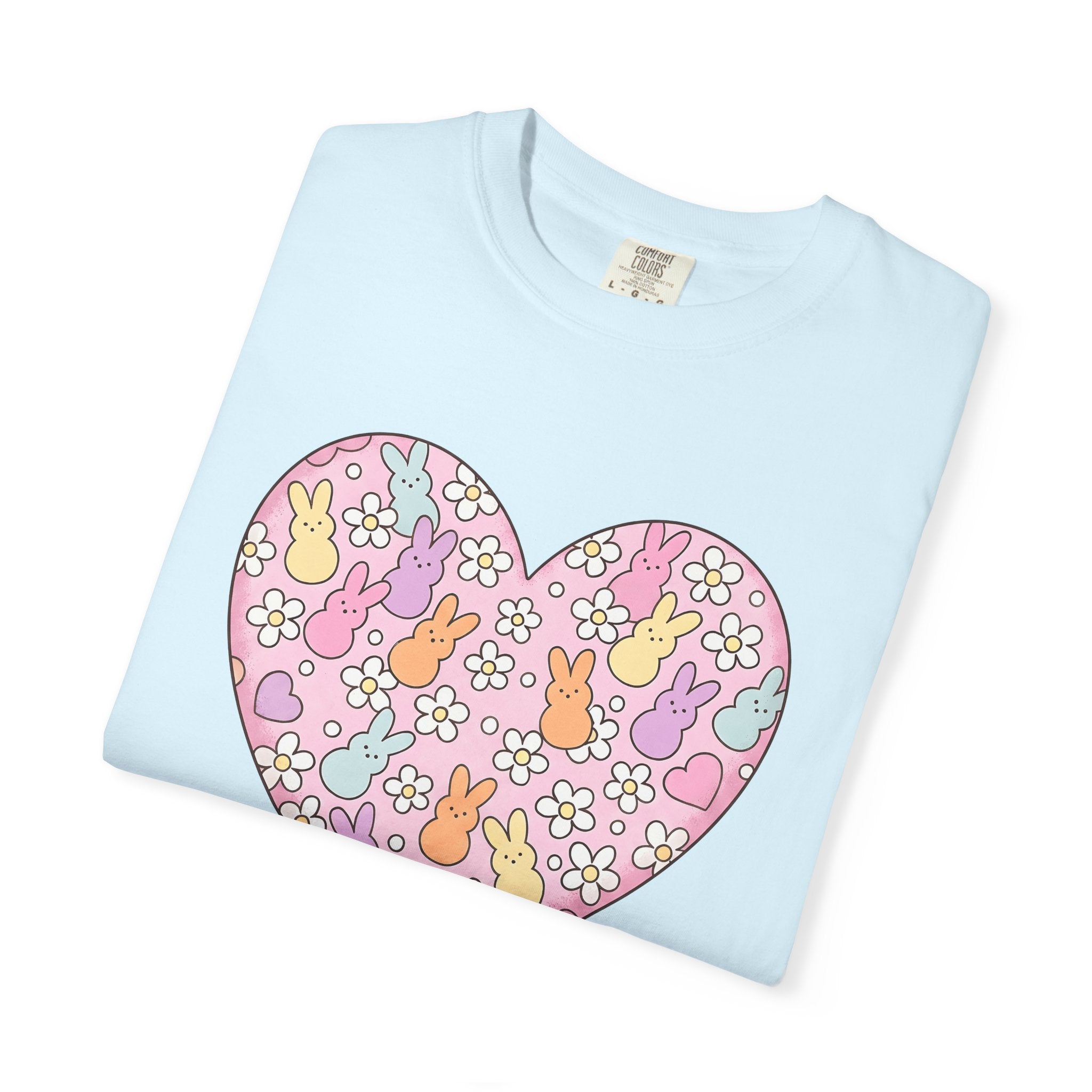 Pastel Rabbit Love Shirt Easter Outdoors Gift Women Line Art Tee Bunny T-Shirt Spring Fan Hand Drawn Tshirt Nature Graphic Sketch Daisy