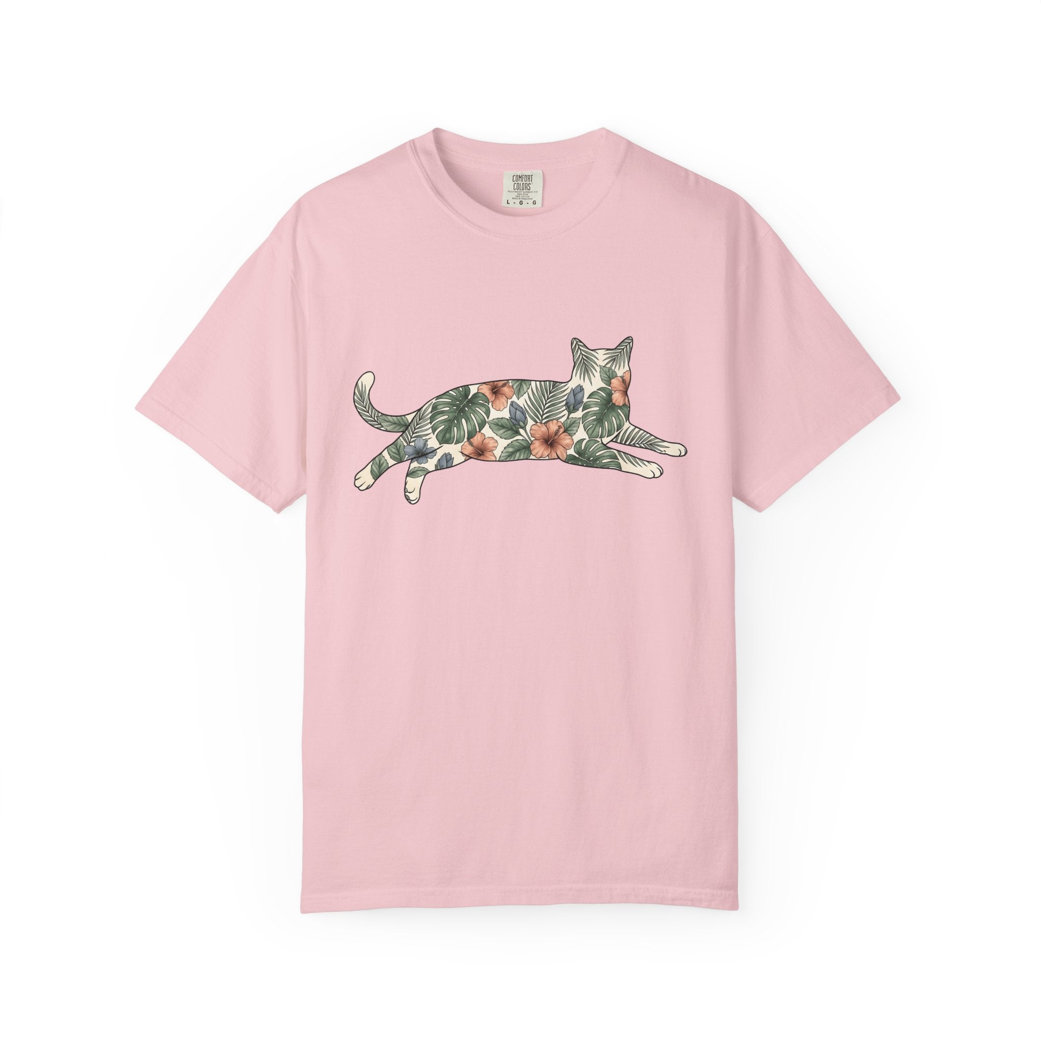Blossom Cat Shirt Cat Petals Gift Women Garden Tee Kitty T-Shirt Cat Fan Feline Tshirt Floral Graphic Clean Jungle Leaves Tshirt