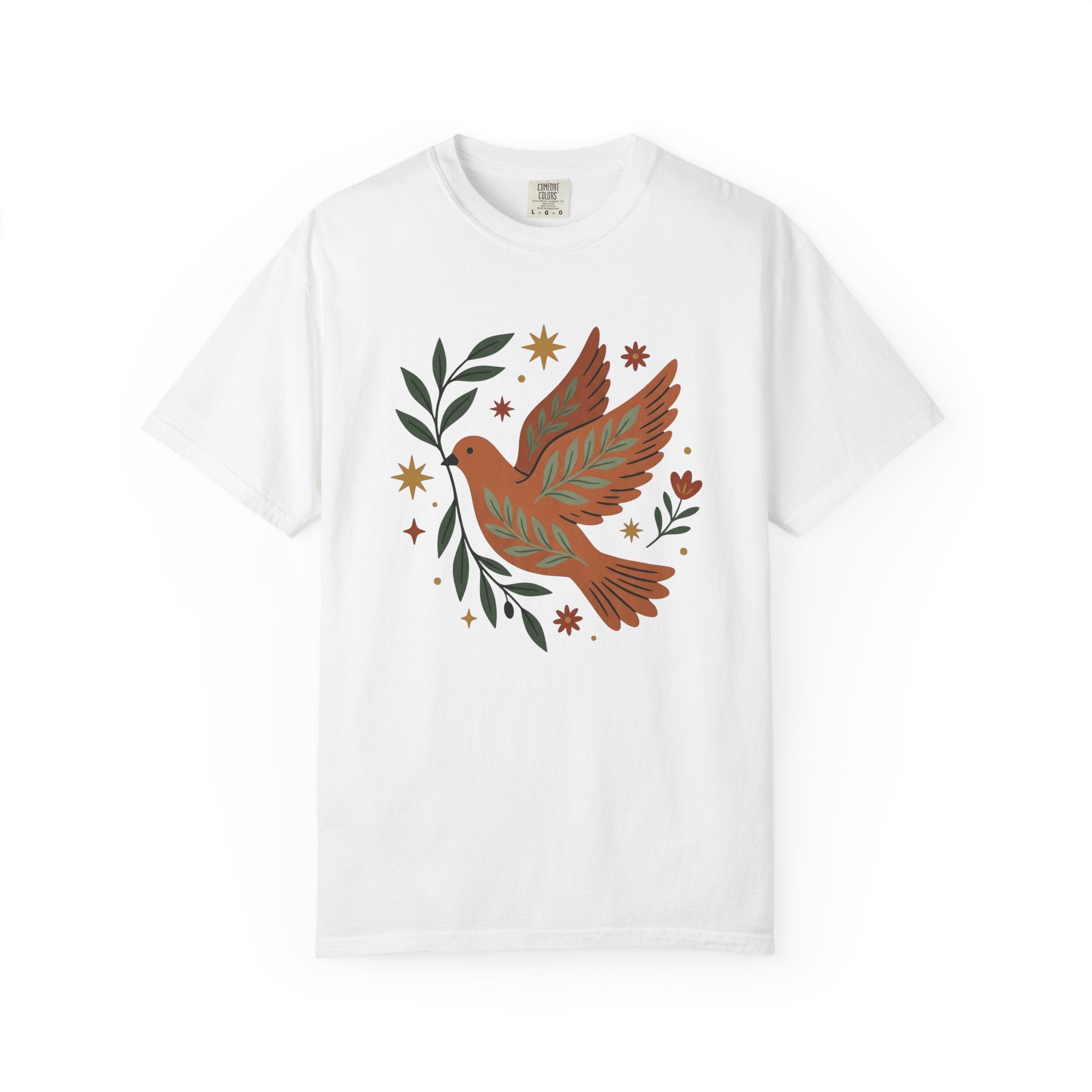 White Dove Shirt Easter Tranquility Gift Women Hand Drawn Tee Pigeon T-Shirt Easter Fan Dove Tshirt Peaceful Graphic Classic Branch Leaves