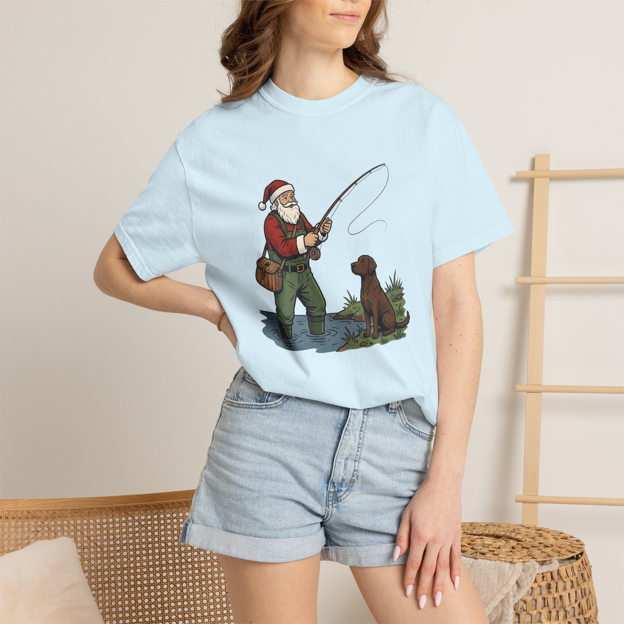 Holiday Fisherman Shirt Christmas Hobby Gift Women Sketch Tee Fisherman T-Shirt Christmas Fan Fisherman Tshirt Pastime Graphic Cartoon Pet