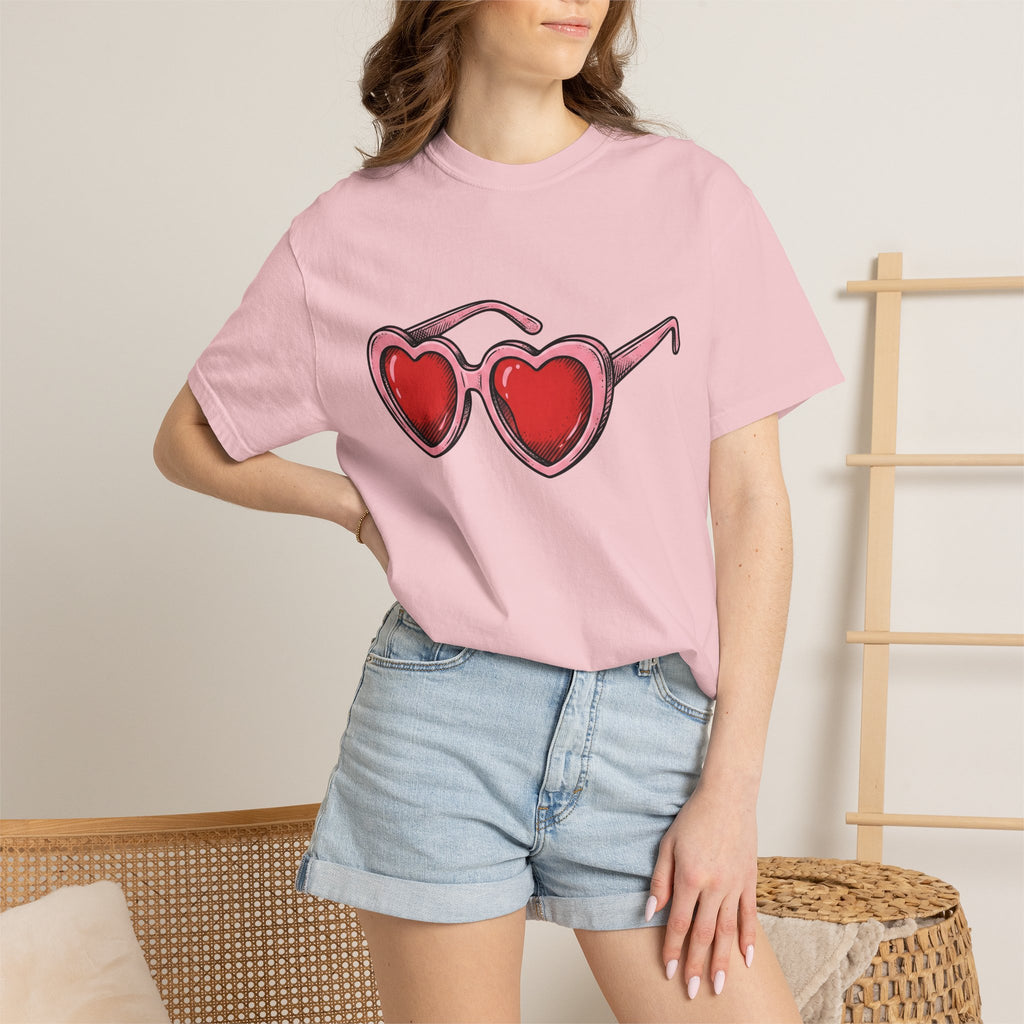 Valentine Sunglasses Shirt Valentine Affection Gift Women Line Art Tee Shades T-Shirt Valentine Fan Minimalist Tshirt Love Graphic Cartoon