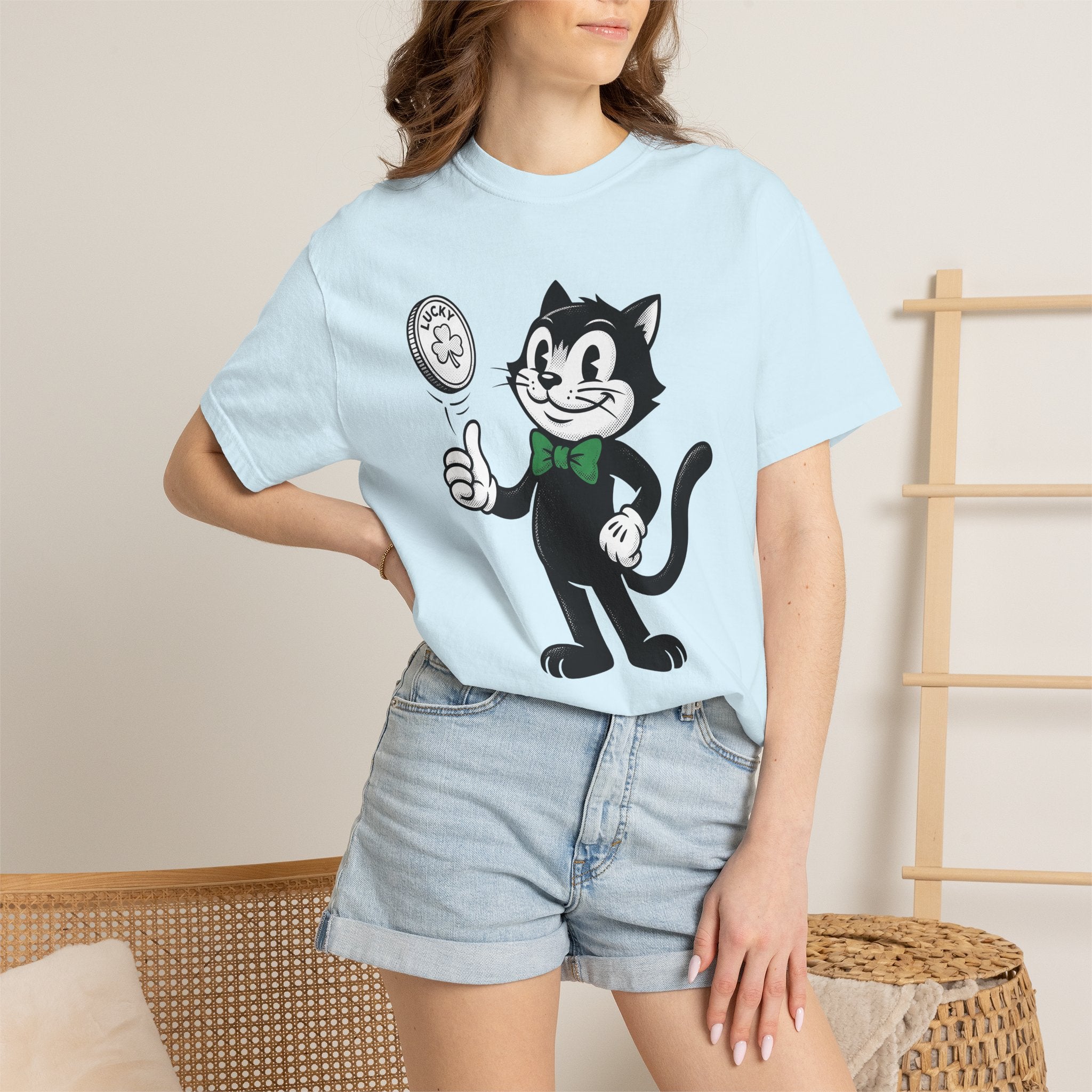 Black Cat Shirt St Patrick's Day Luck Gift Women Cartoon Tee Cat T-Shirt Lucky Fan Toon Tshirt Fortune Graphic Vintage Coin Tshirt
