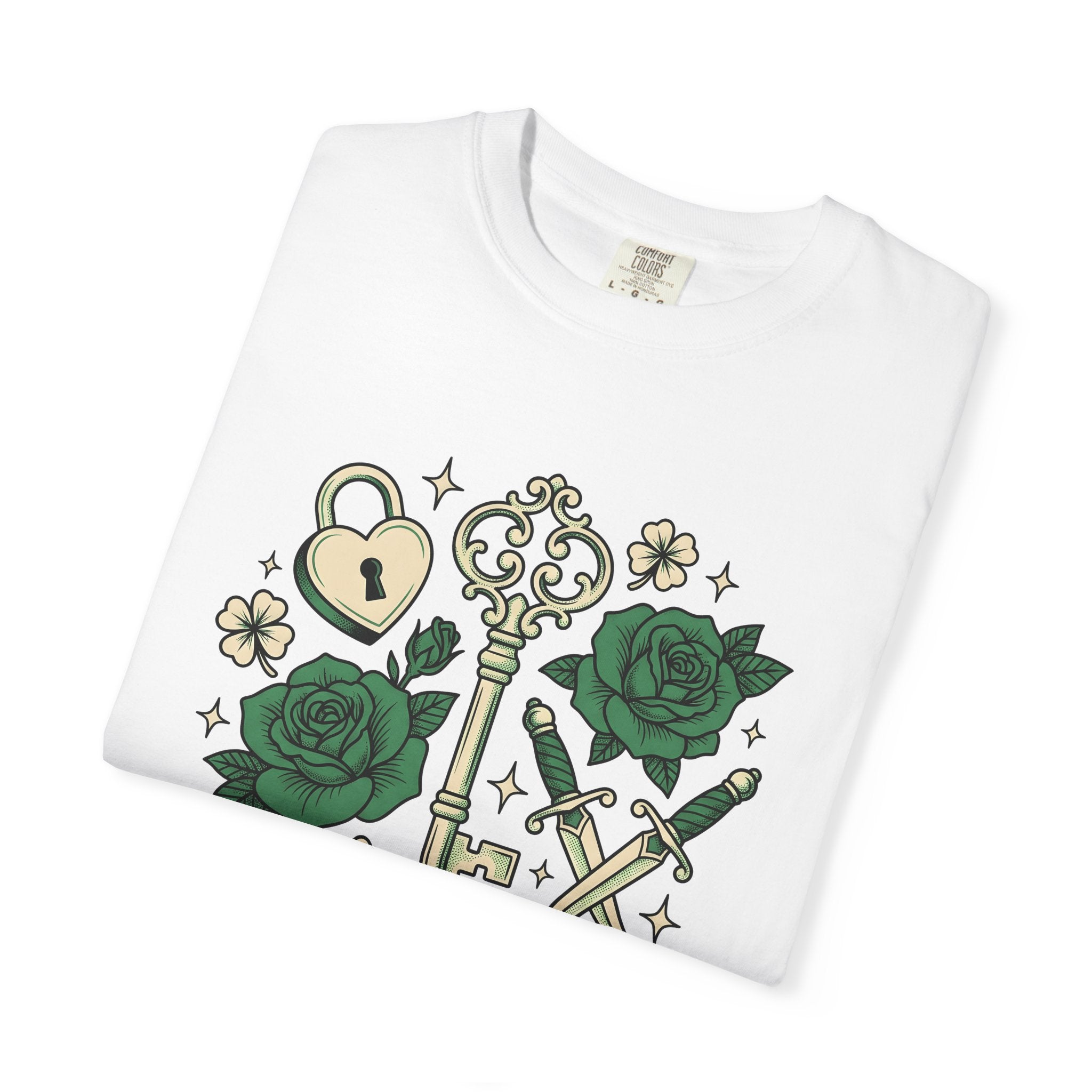 Classic Key Roses Shirt St Patricks Day Prosperity Gift Women Vintage Tee Floral Keys T-Shirt Luck Enthusiast Retro Tshirt Abundance Graphic