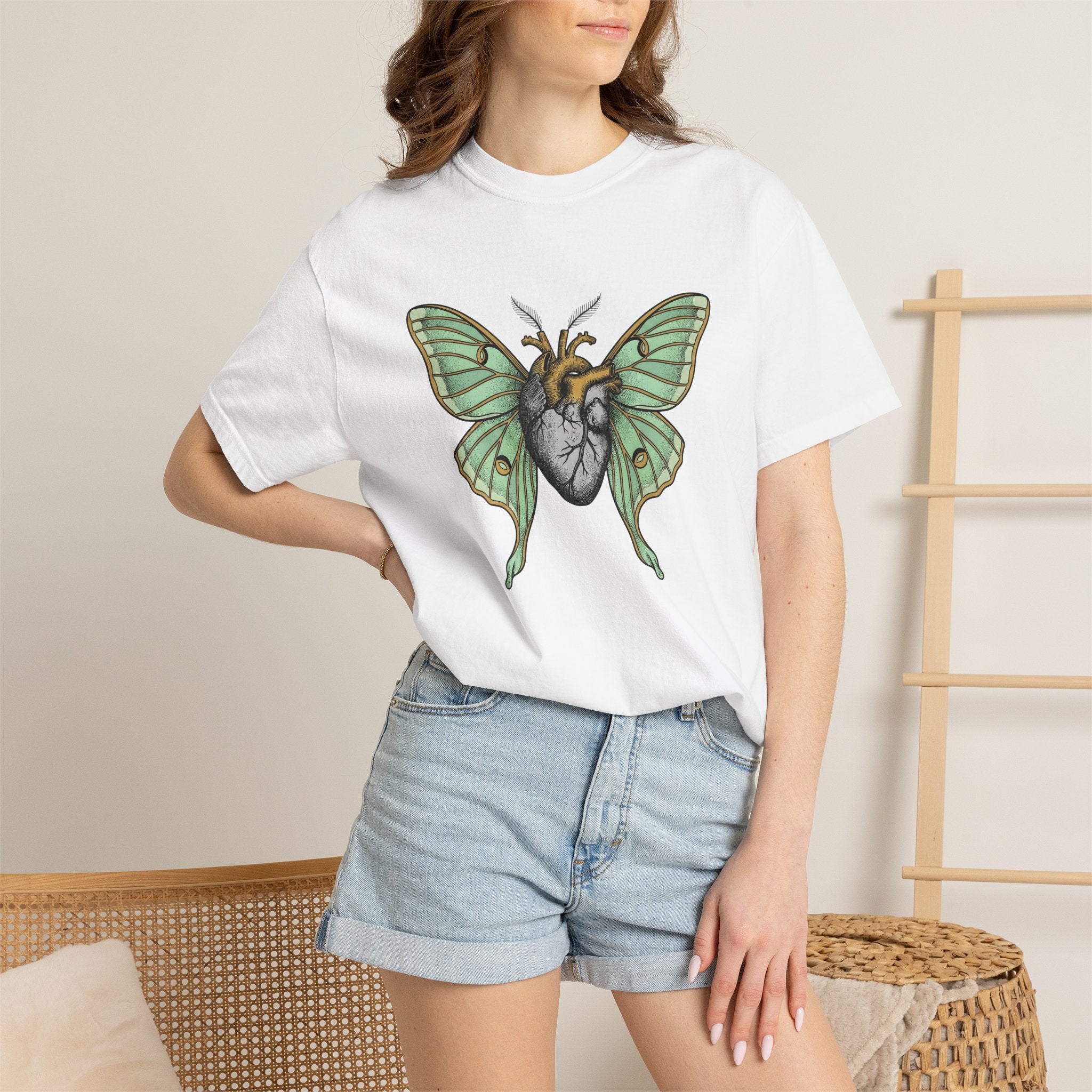 Butterfly Heart Shirt Boho Chic Wildlife Gift Women Sketch Tee Butterfly T-Shirt Bohemian Fan Doodle Graphic Hand Drawn Wings Tshirt