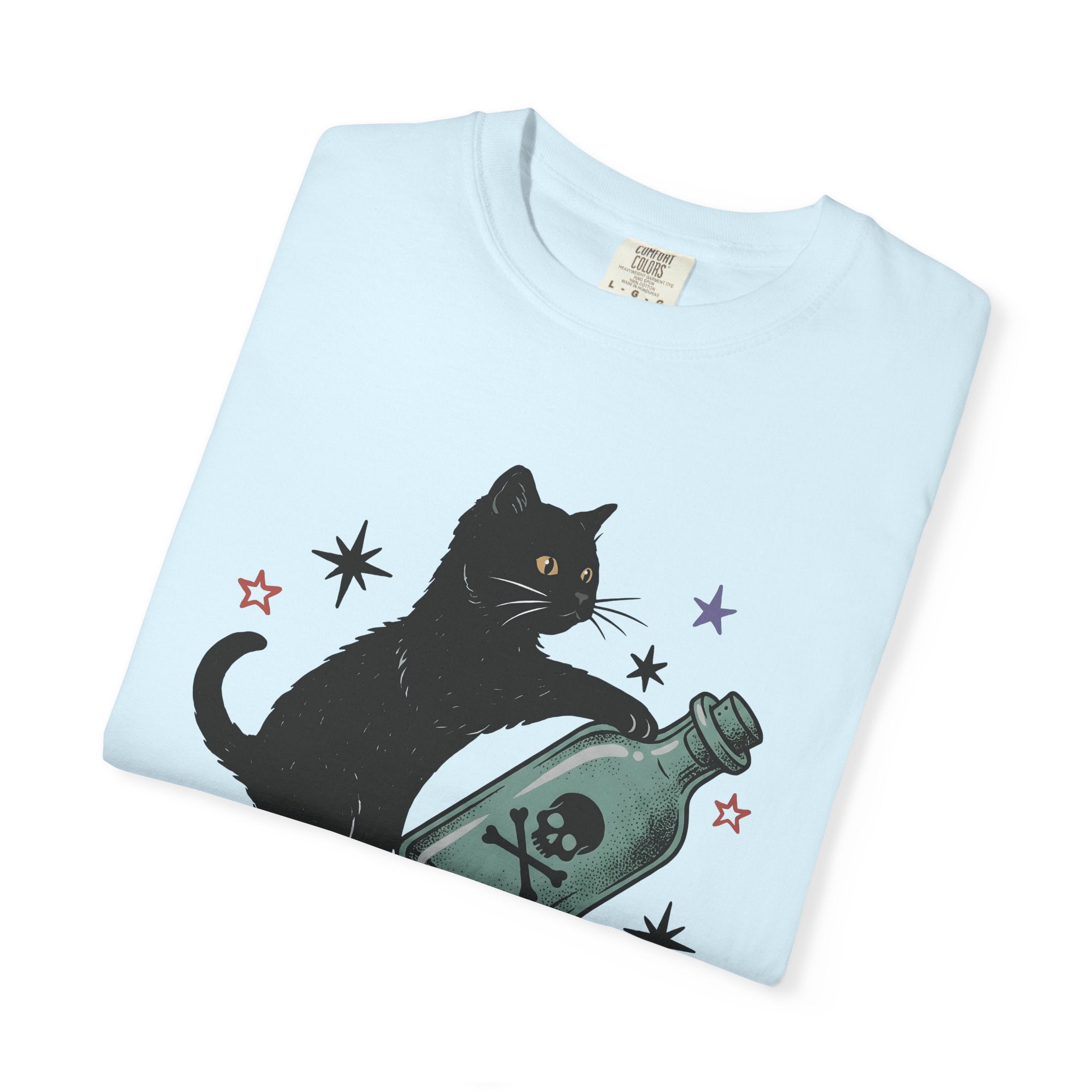 Black Feline Shirt Cat Occult Gift Women Neo Traditional Tee Cat T-Shirt Cat Fan Faux Tshirt Mystic Graphic Old School Poison Vial Tshirt