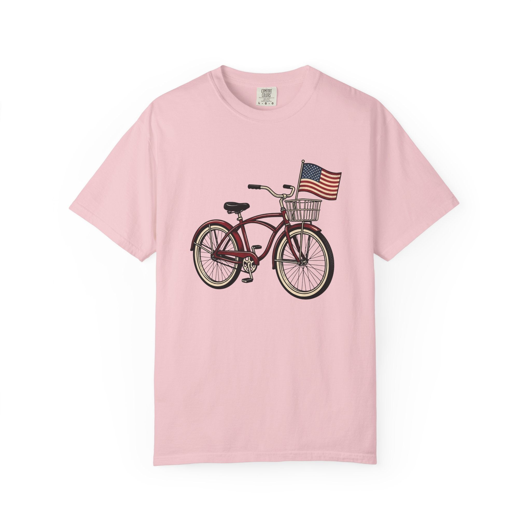 Bike Illustration Shirt 4th Of July America Gift Women Old School Tee Bicycle T-Shirt Independence Day Fan Vintage Tshirt Patriotic Graphic