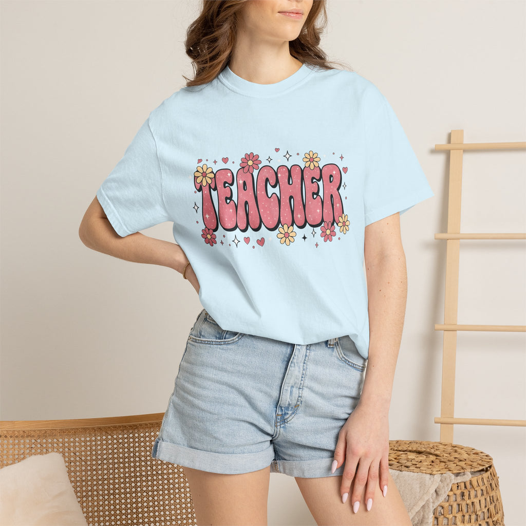 Funky Flowers Shirt Boho Chic School Gift Women Pop Art Tee Floral T-Shirt Hippie Fan Psychedelic Tshirt College Graphic Outline Romantic