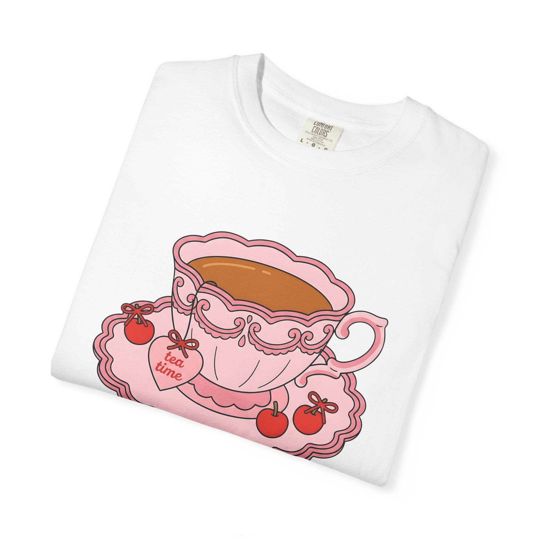 Tea Cup Shirt Tea Foodie Gift Women Kawaii Tee Teacup T-Shirt Tea Fan Cute Tshirt Food Graphic Retro Cherry Tshirt