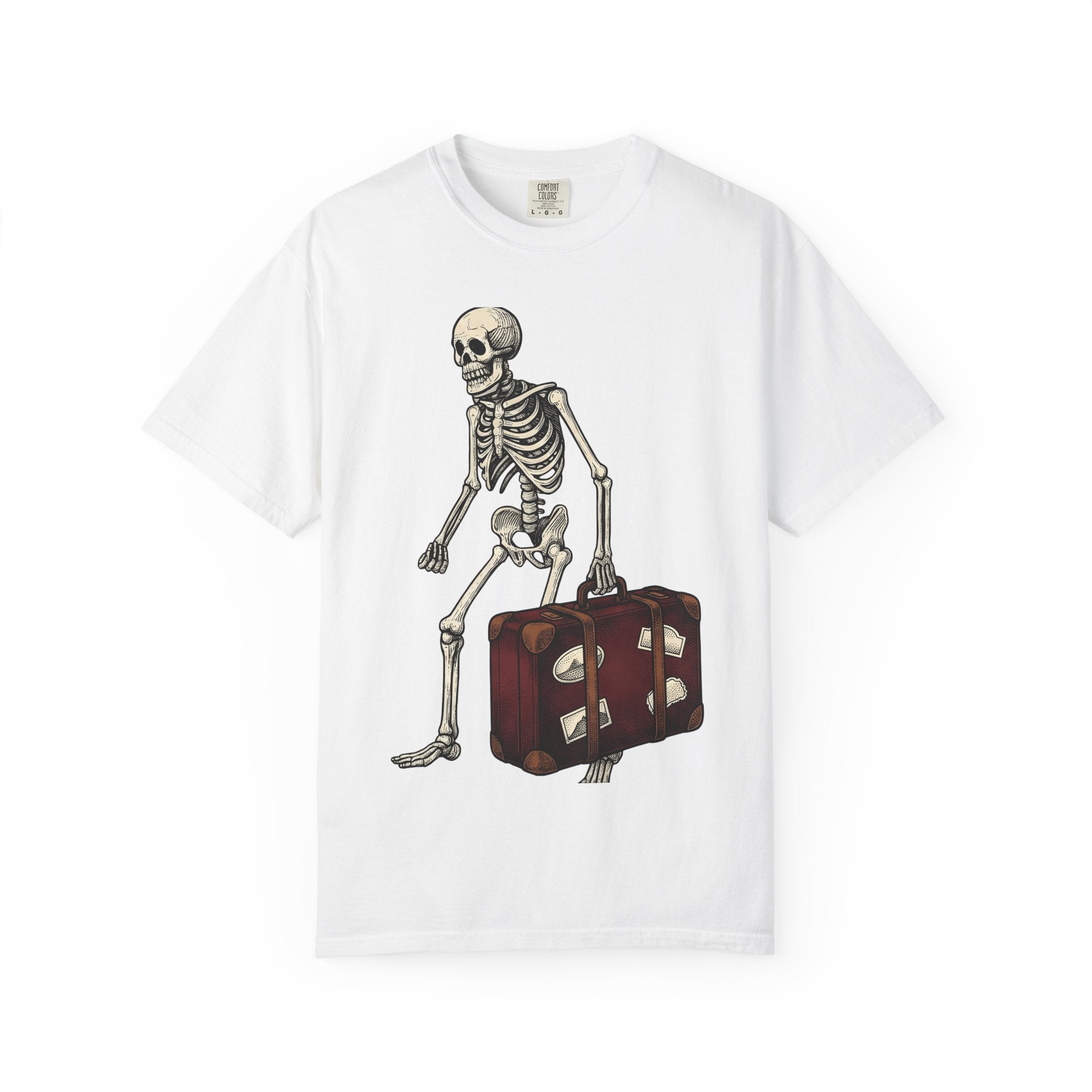 Skeleton Bag Shirt Gothic Comedy Gift Women Distressed Tee Backpack T-Shirt Emo Fan Grunge Tshirt Humor Graphic Line Art Suitcase Tshirt