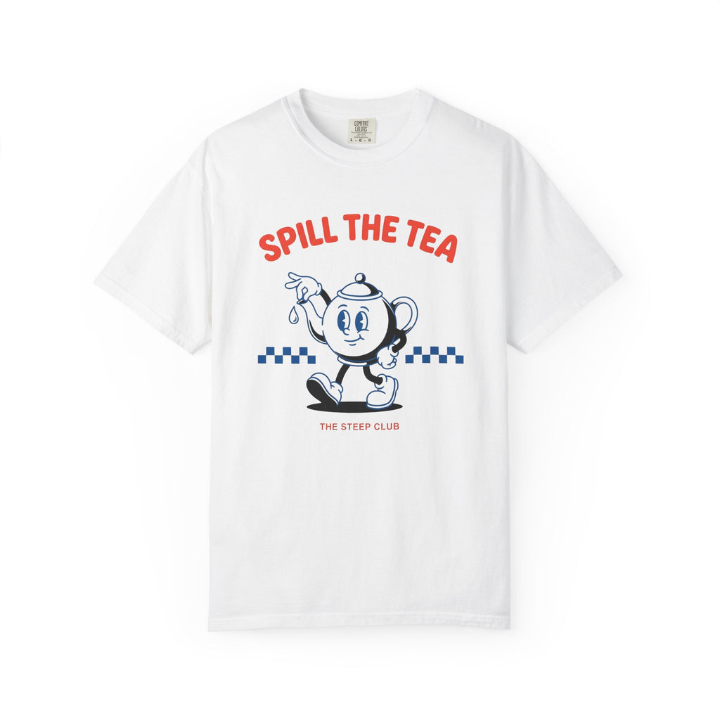 Kettle Mascot Shirt Tea Joke Gift Women Comic Tee Teapot T-Shirt Tea Fan Cartoon Tshirt Pun Graphic Vintage Plaid Design Tshirt