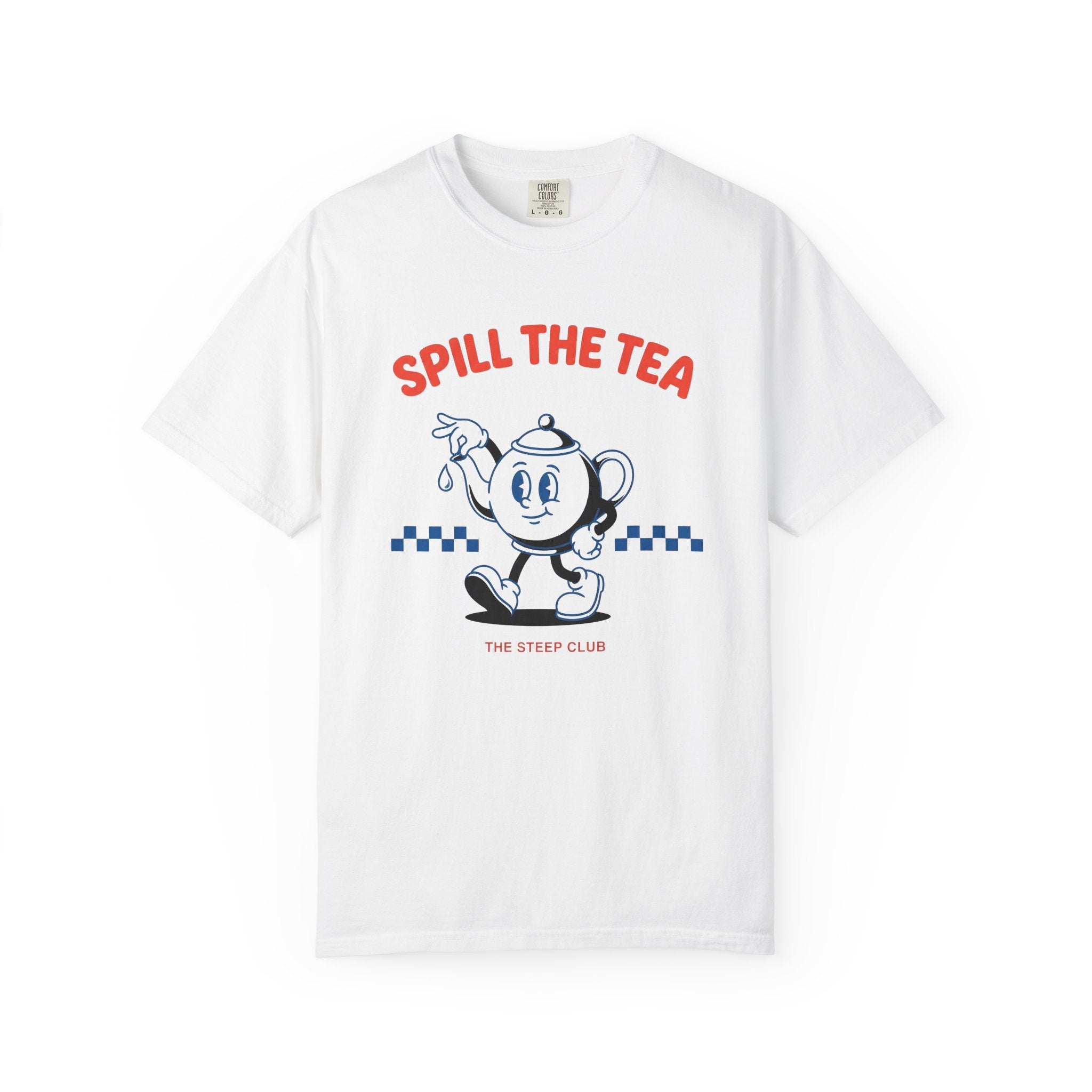 Kettle Mascot Shirt Tea Joke Gift Women Comic Tee Teapot T-Shirt Tea Fan Cartoon Tshirt Pun Graphic Vintage Plaid Design Tshirt