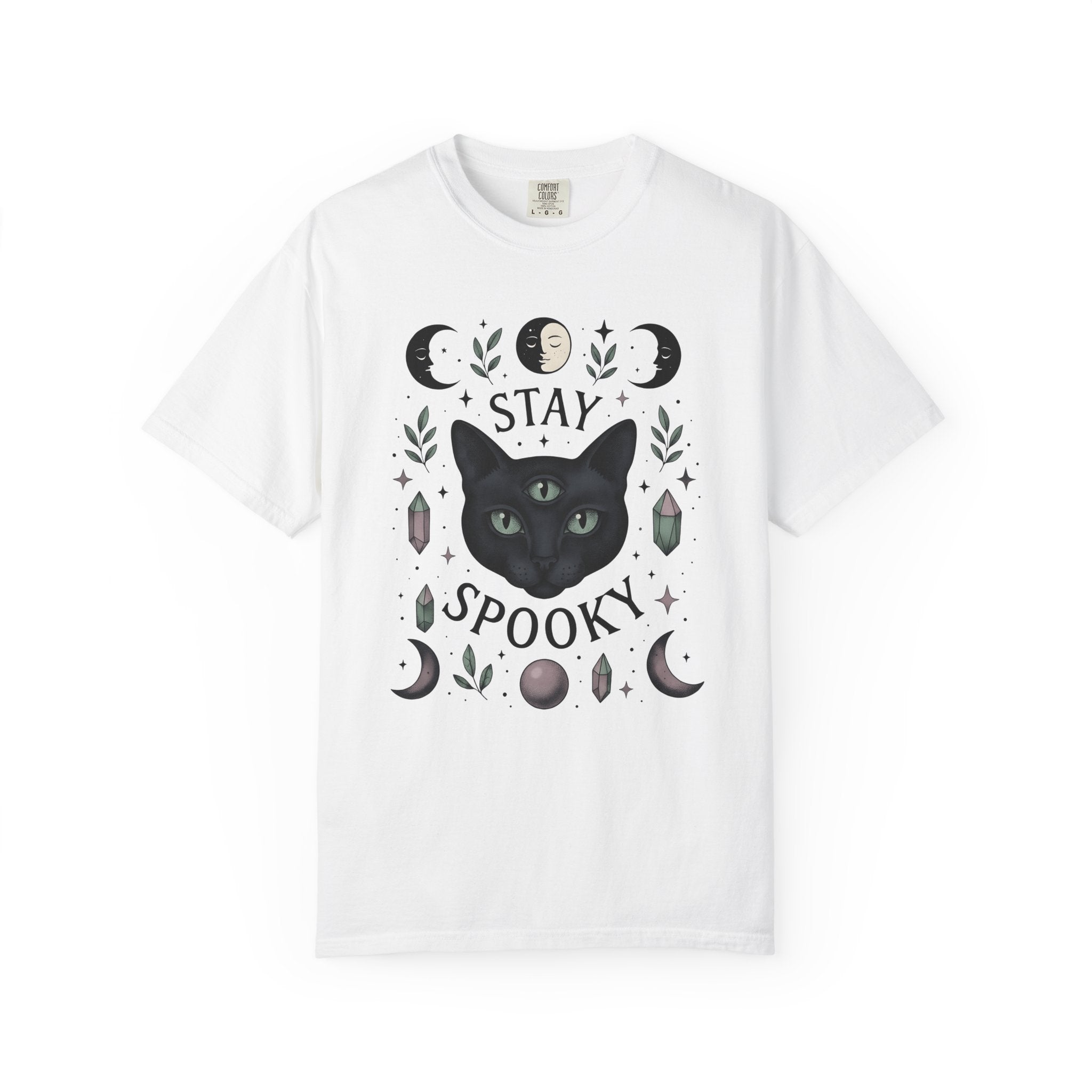 Mystical Cat Shirt Boho Chic Esoteric Gift Women Bohemian Tee Cat T-Shirt Hippie Fan Tribal Tshirt Occult Graphic Line Art Quartz Tshirt