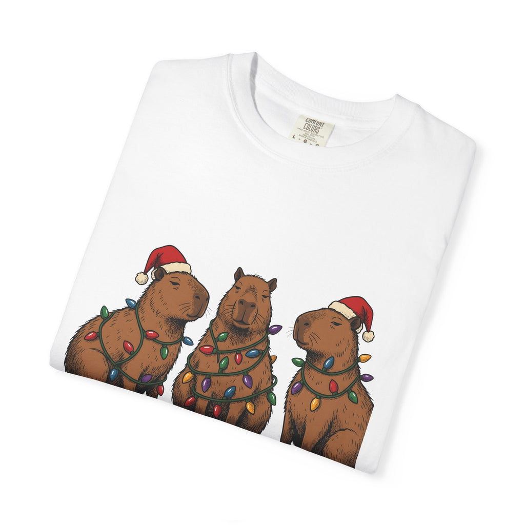 Capybara Set Shirt Christmas Pets Gift Women Hand Drawn Tee Rodent T-Shirt Xmas Fan Illustrated Tshirt Animal Graphic Sketch Fairy Lights