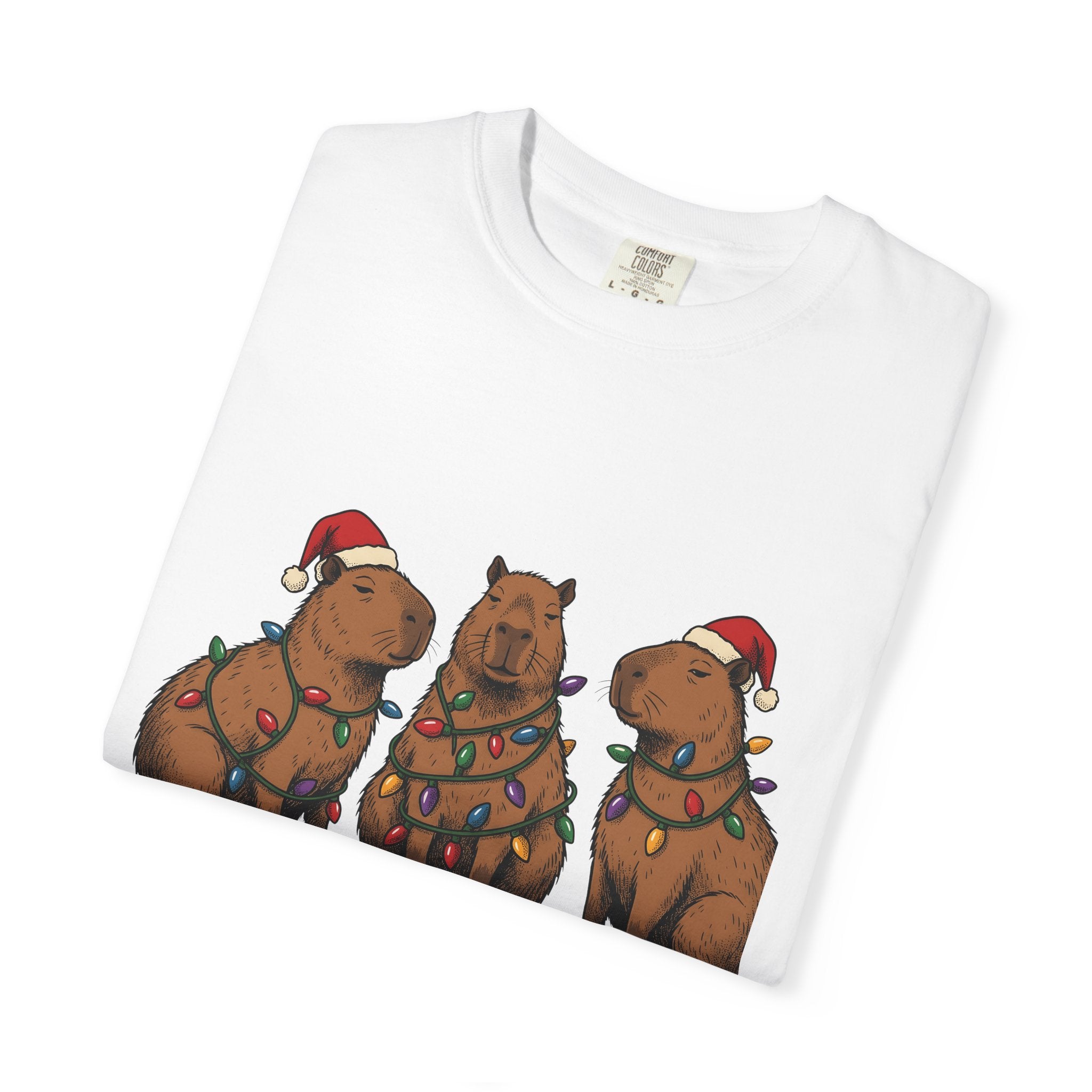 Capybara Set Shirt Christmas Pets Gift Women Hand Drawn Tee Rodent T-Shirt Xmas Fan Illustrated Tshirt Animal Graphic Sketch Fairy Lights