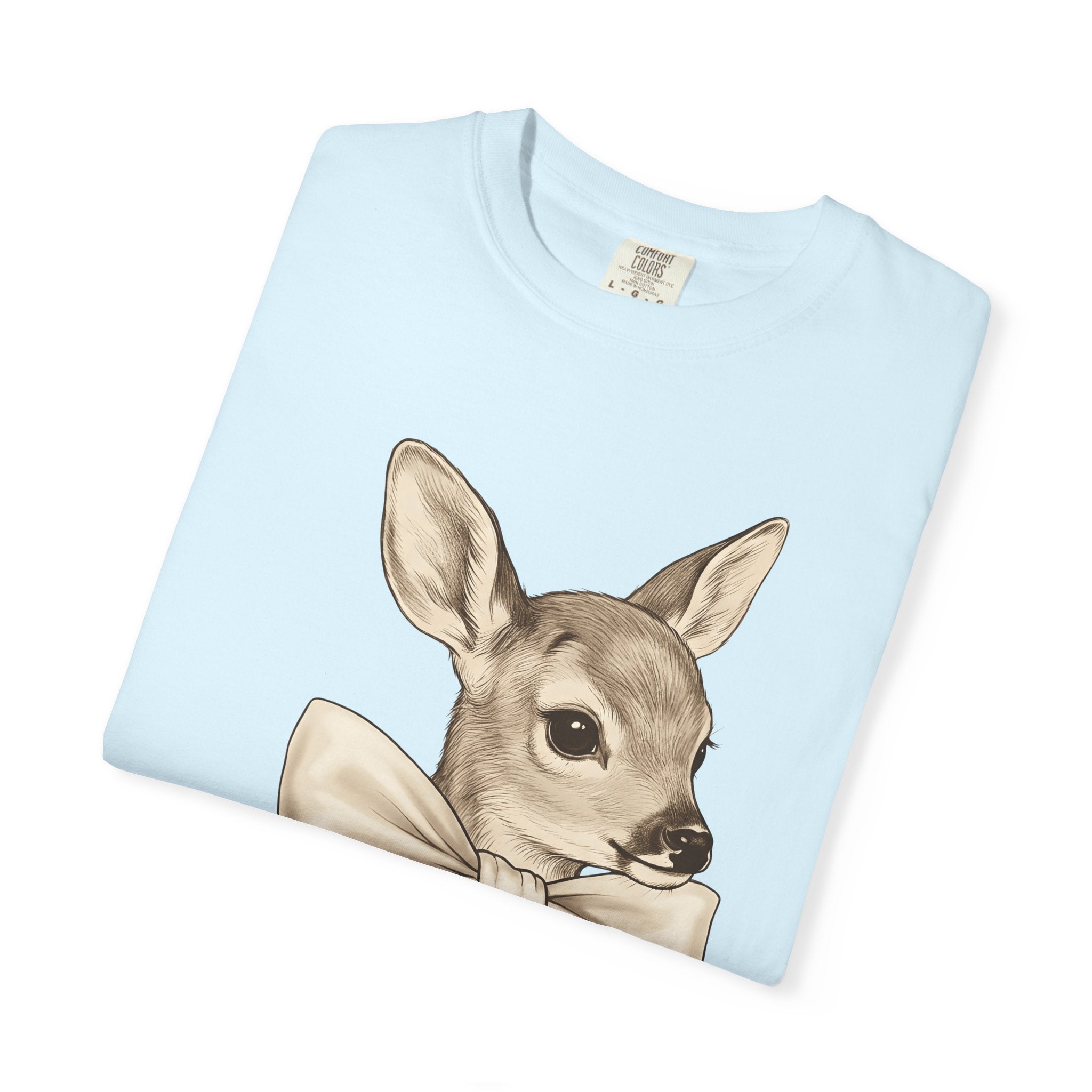 Baby Deer Shirt Easter Animal Gift Women Vintage Tee Fawn T-Shirt Easter Fan Retro Tshirt Wildlife Graphic Hand Drawn Bow Tshirt