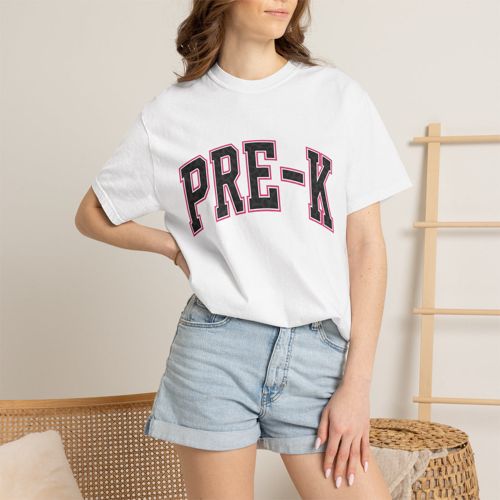 Leopard Varsity Letters Shirt Teachers Education Gift Women Thick Tee Varsity Jacket T-Shirt Educator Enthusiast Bold Tshirt Learning