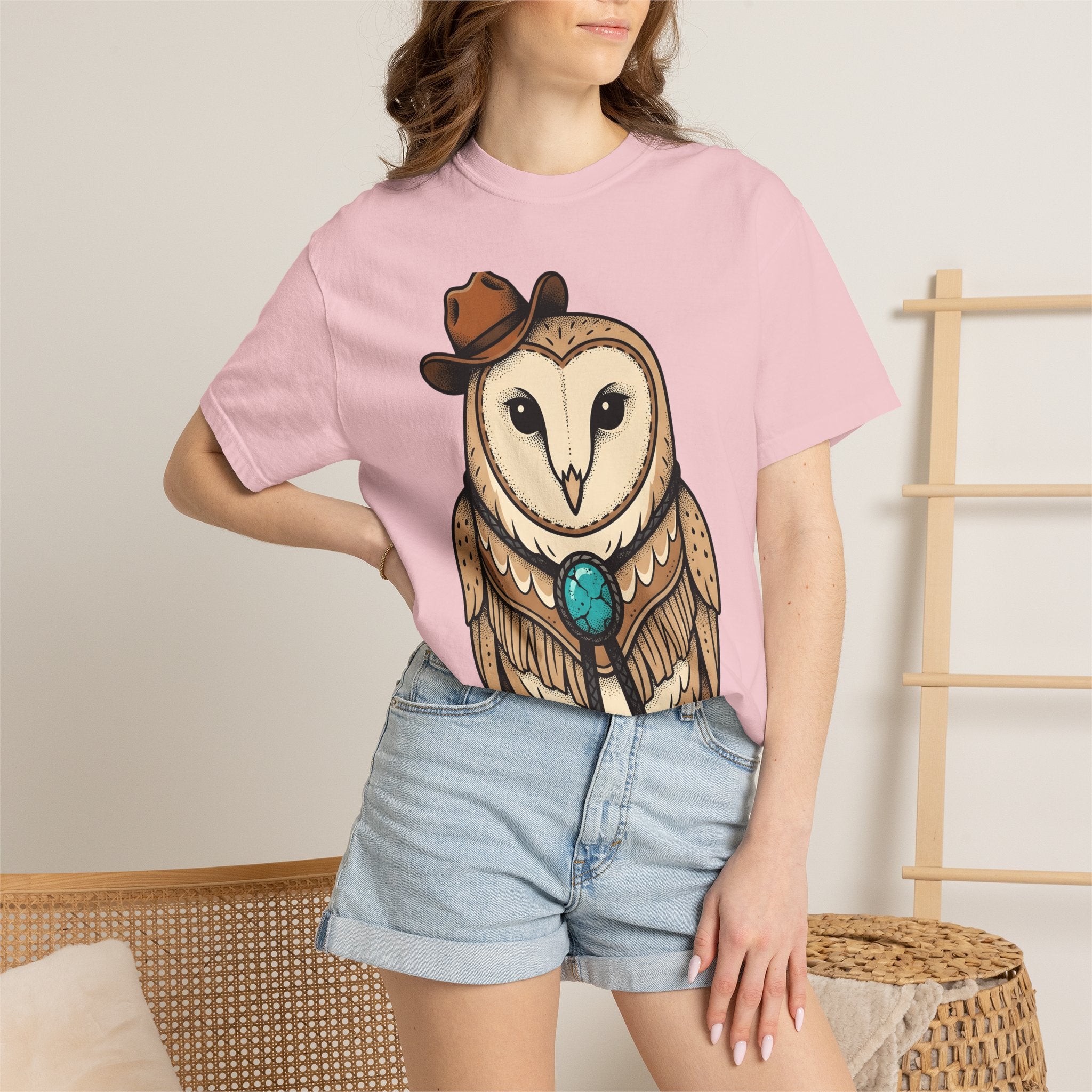 Owl Hat Western Shirt Cowgirl Cowboy Gift Women Line Art Tee Western Hat T-Shirt Rodeo Fan Minimalist Tshirt Cowboy Graphic Classic