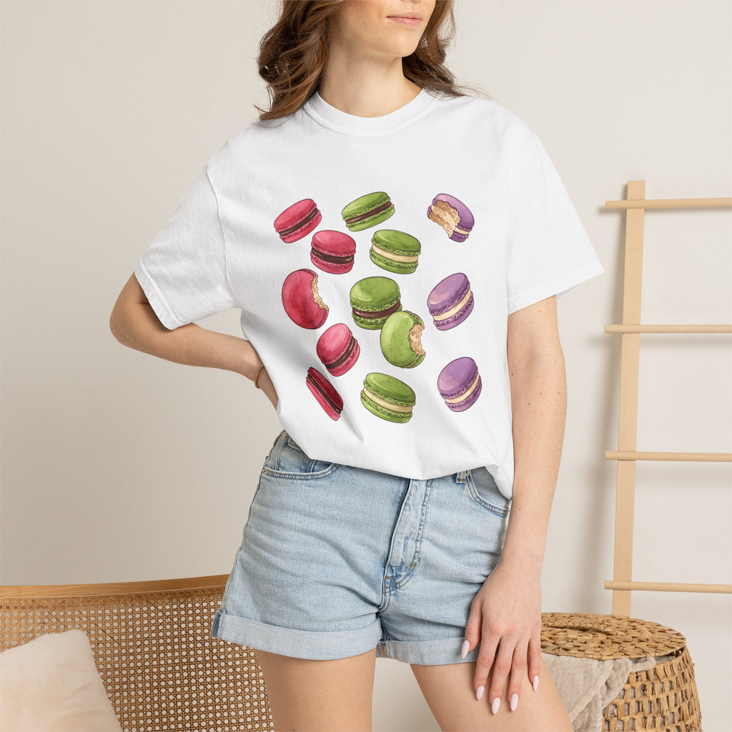 Macaron Design Shirt Desserts Pastry Gift Women Ink Tee Macaron T-Shirt Dessert Fan Tattoo Tshirt Confectionery Graphic Sketch Bite Tshirt