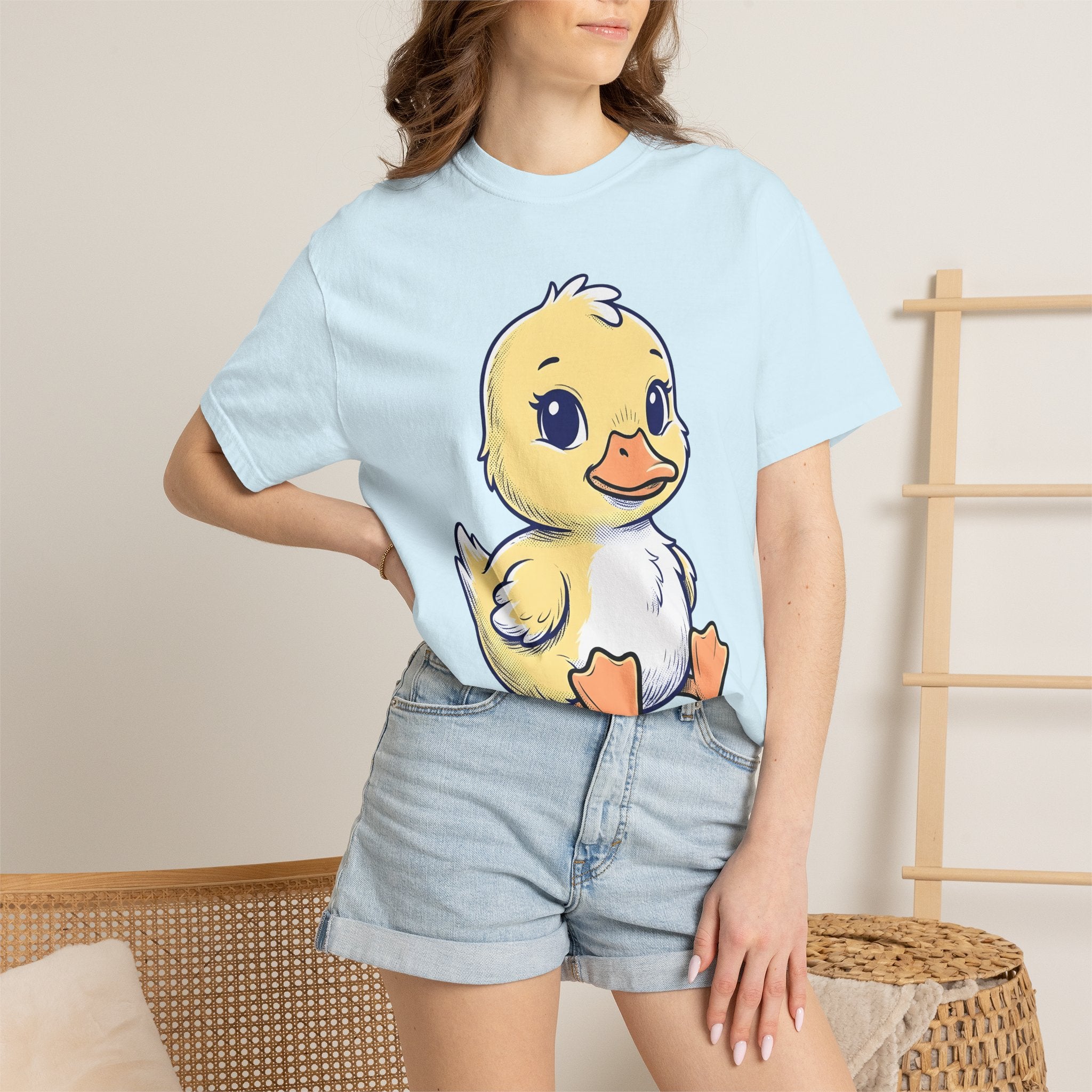Duckling Shirt Animals Sweet Gift Women Animated Tee Duck T-Shirt Creature Fan Cartoon Tshirt Cute Graphic Hand Drawn Wide Eyes Tshirt