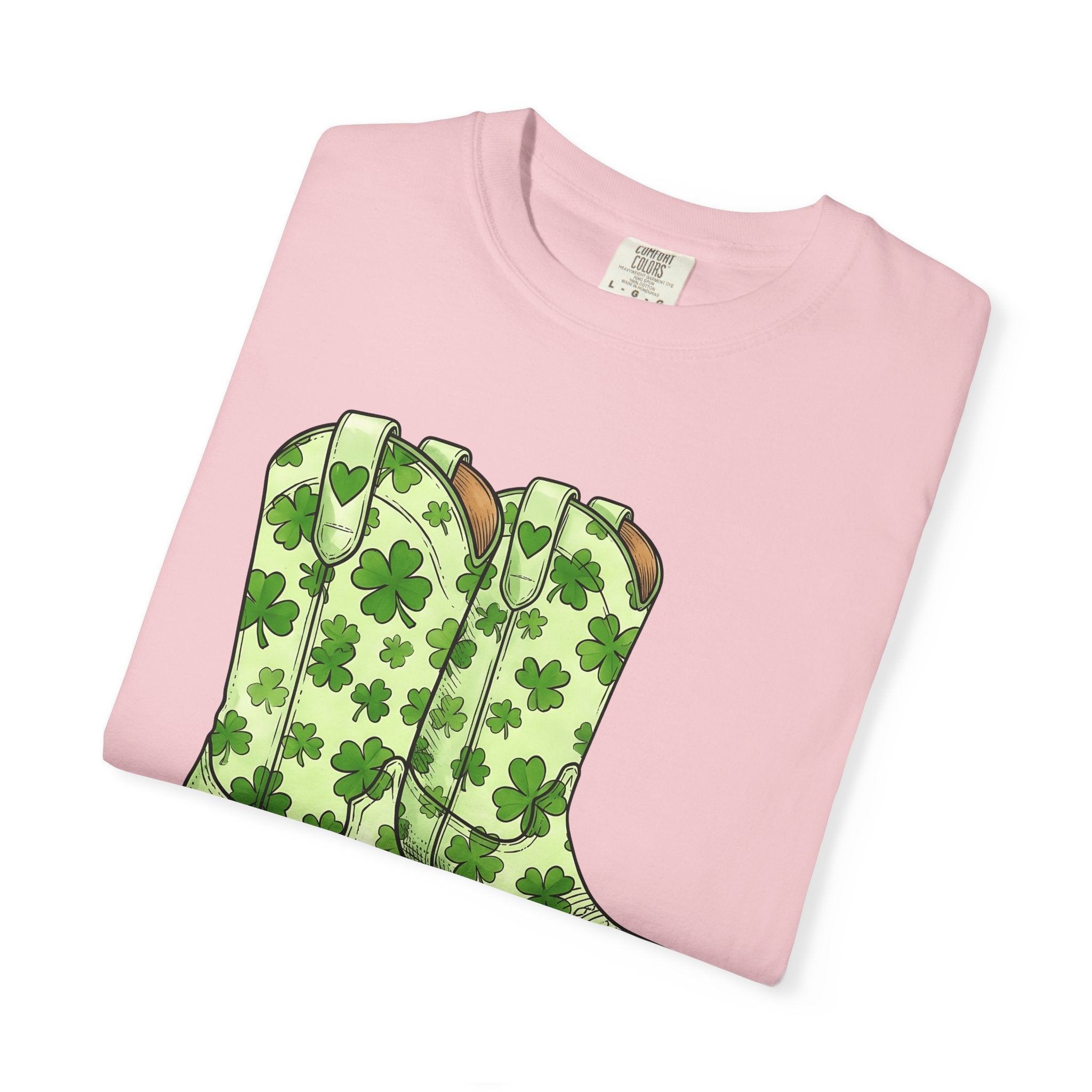 Leather Boots Shirt St Patrick's Day Rodeo Gift Women Cartoon Tee Boot T-Shirt Shamrock Fan Comic Tshirt Cowboy Graphic Hand Drawn Lucky