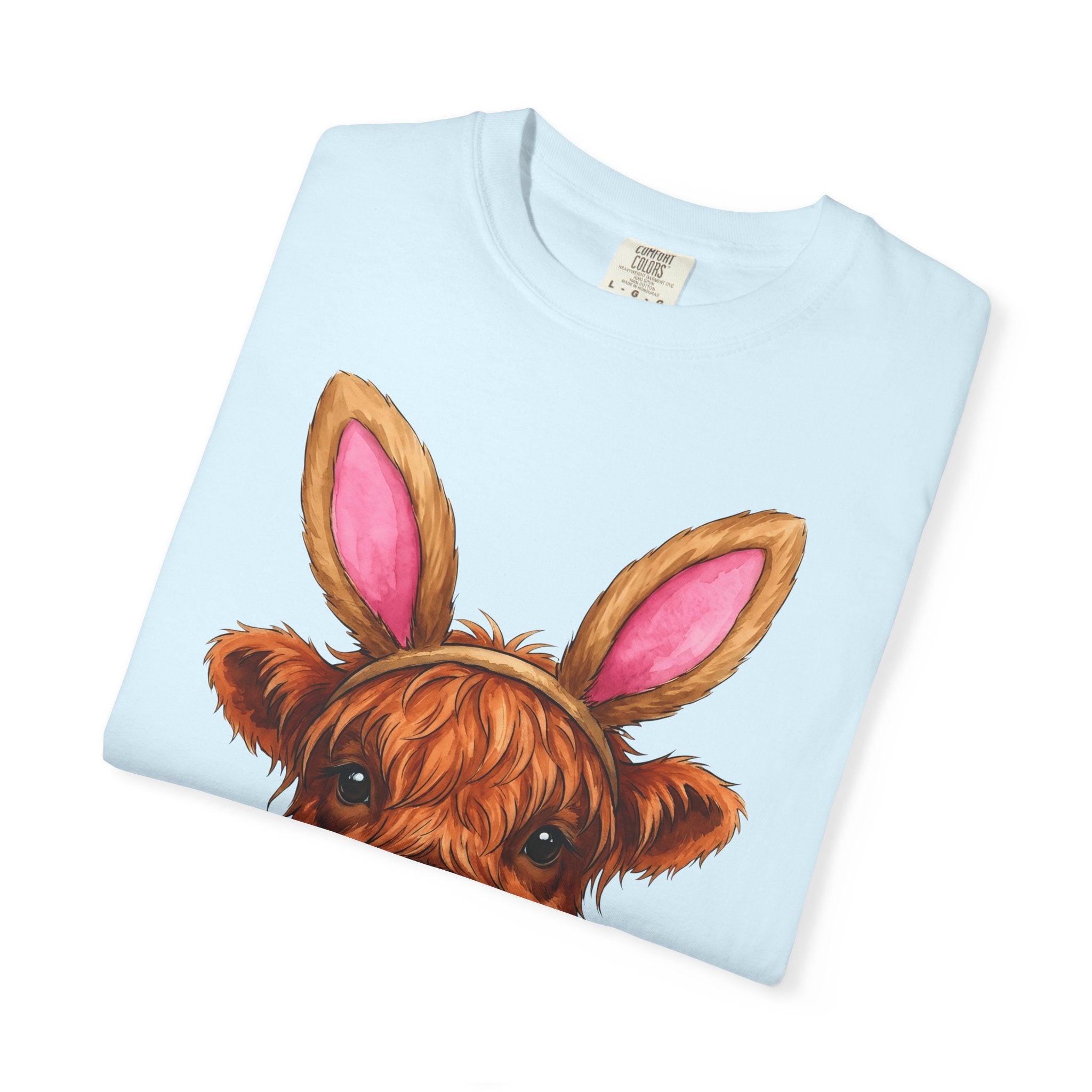 Highland Cow Shirt Easter Animal Gift Women Cute Tee Cow T-Shirt Easter Fan Cowboy Tshirt Creature Graphic Watercolor Bunny Ears Tshirt