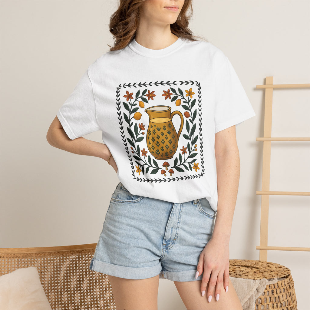 Classic Pitcher Shirt Coffee Bakeware Gift Women Primitive Tee Jug T-Shirt Coffee Fan Baking Tshirt Kitchenware Graphic Garden Blossom Edge