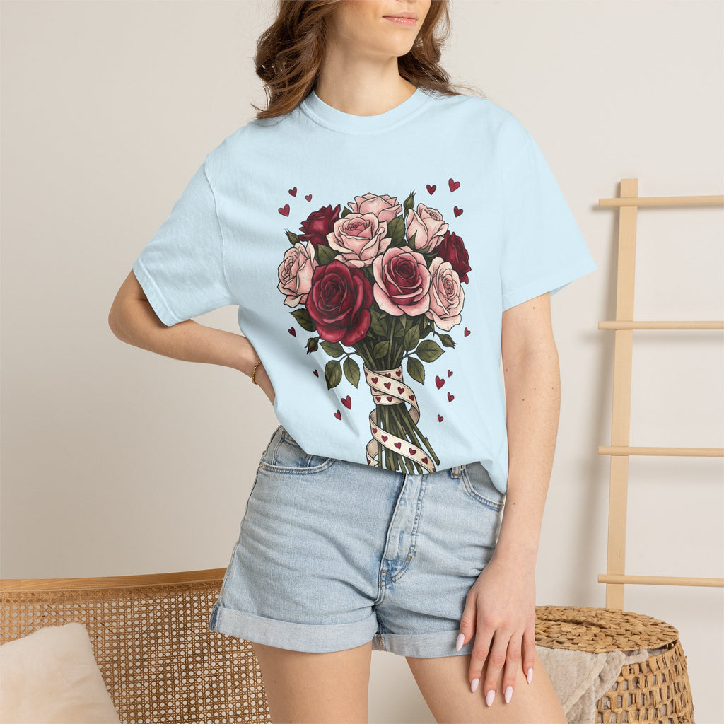 Flower Bouquet Shirt St. Valentines Day Blossoms Gift Women Sketch Tee Floral Arrangement T-Shirt Valentine Fan Hand Drawn Tshirt Floral