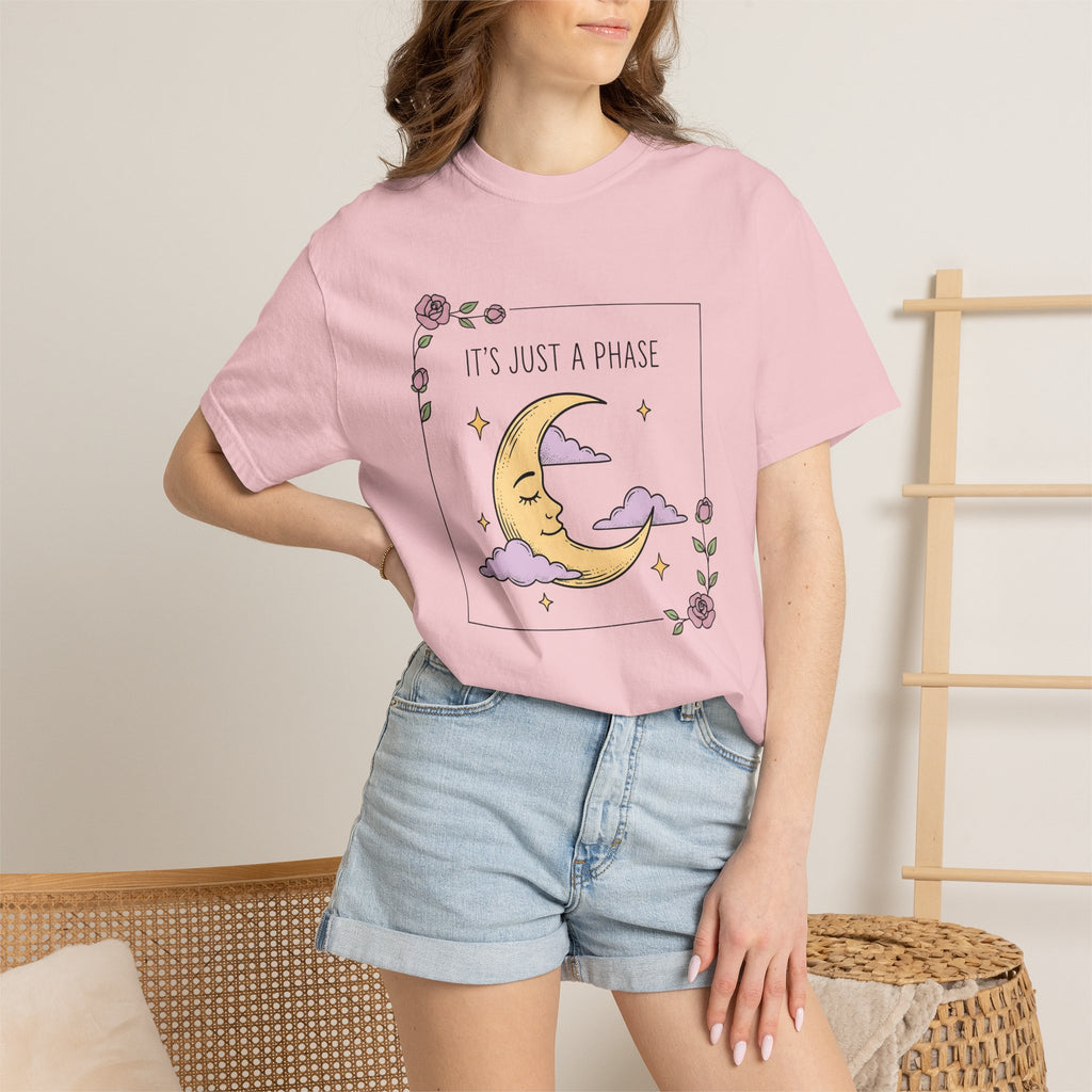 Crescent Moon Shirt Boho Chic Zodiac Gift Women Cute Tee Lunar T-Shirt Bohemian Enthusiast Kawaii Tshirt Astrology Graphic Line Art Pink