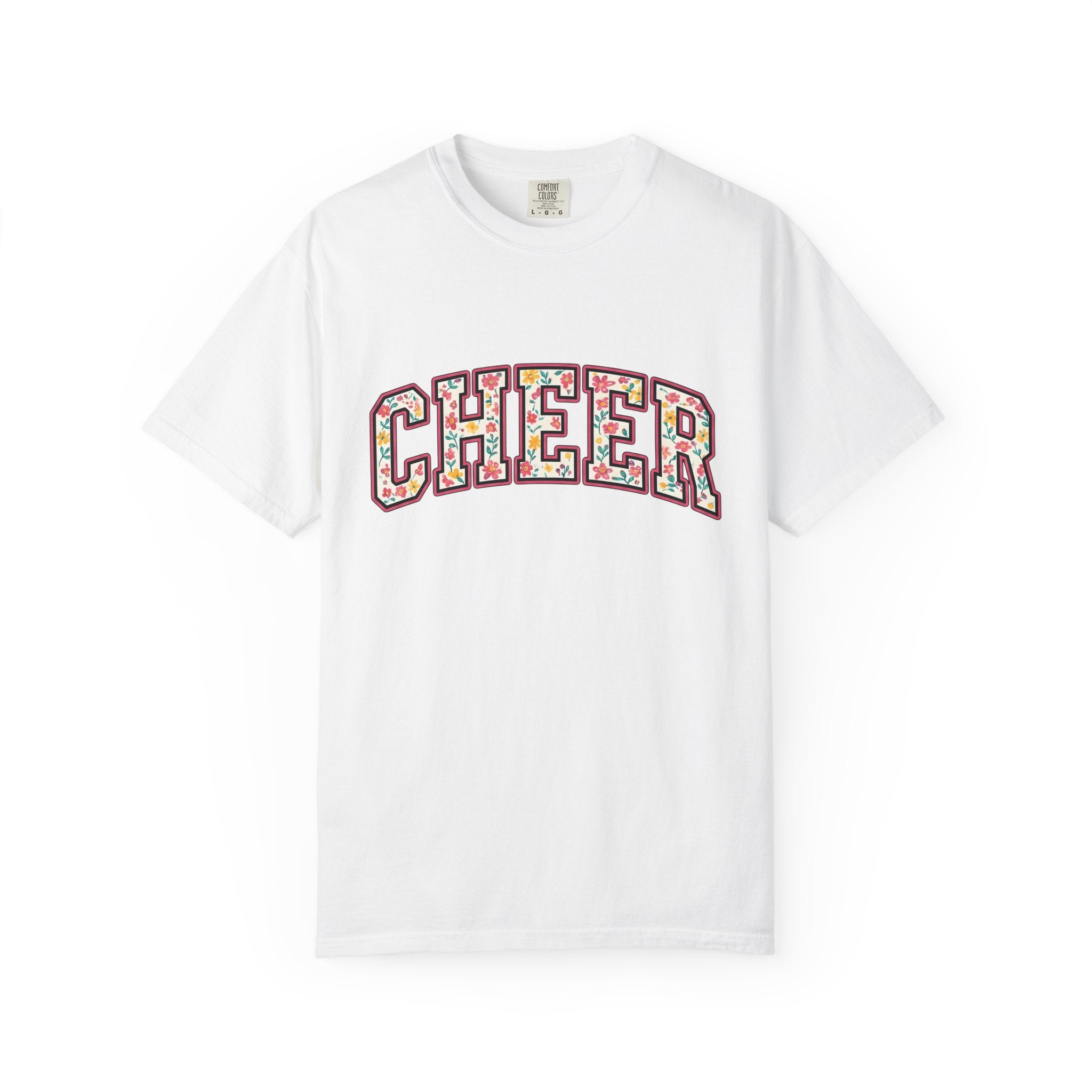 Varsity Blossom Text Shirt Cheer Petals Gift Women Heavy Tee Lettering T-Shirt Spirit Fan Bold Tshirt Floral Graphic Old School Floral