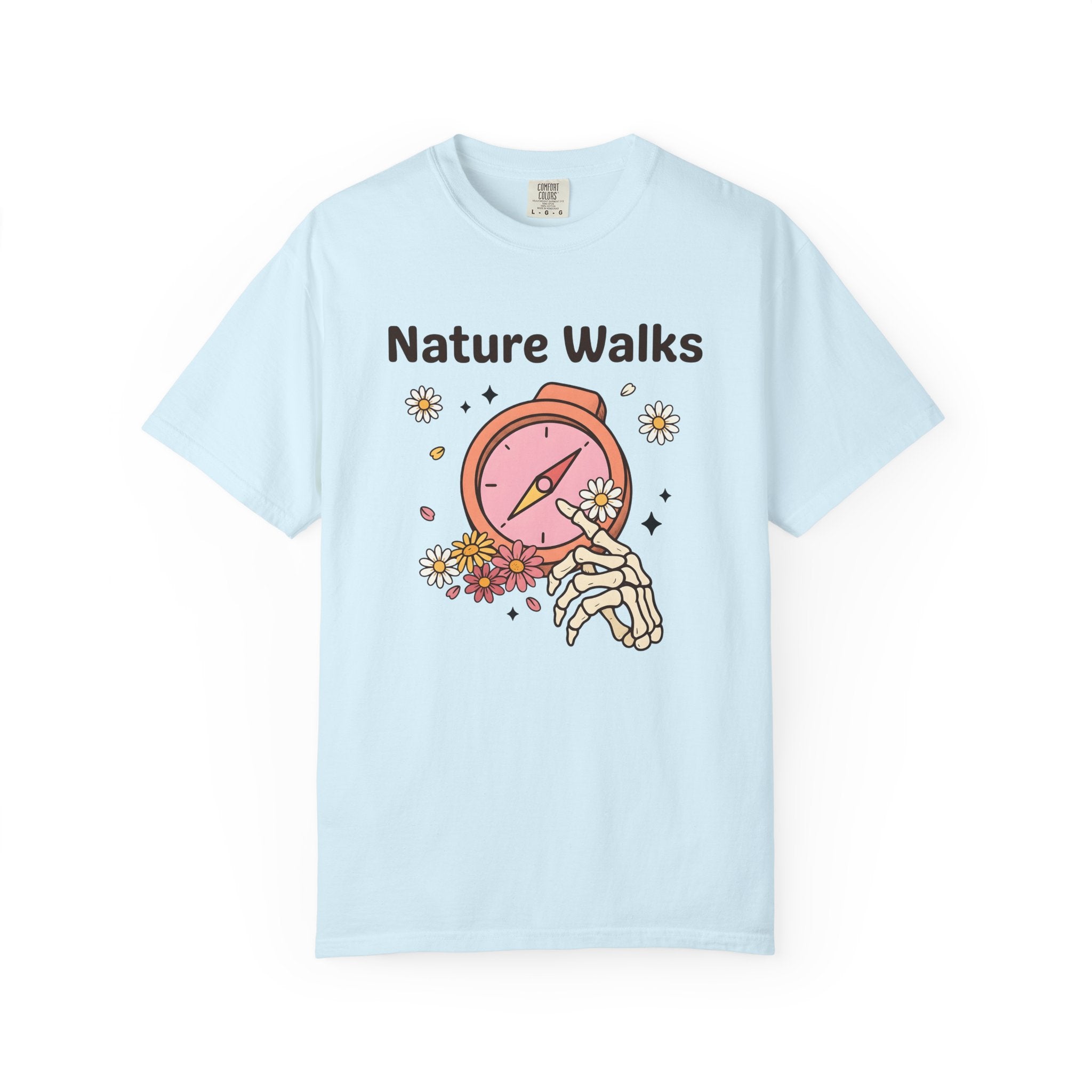 Compass Skeleton Hand Shirt Hiking Floral Gift Women Cartoon Tee Navigation T-Shirt Trekker Enthusiast Illustration Graphic Retro Daisies