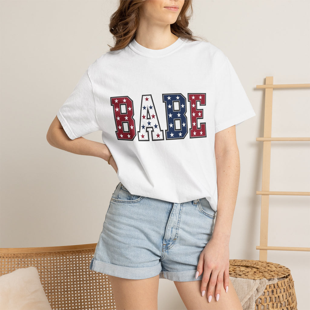 Varsity Star Font Shirt America/4th Of July Liberty Gift Women Thick Tee Block Letter T-Shirt Patriot Fan Bold Typography Tshirt Freedom