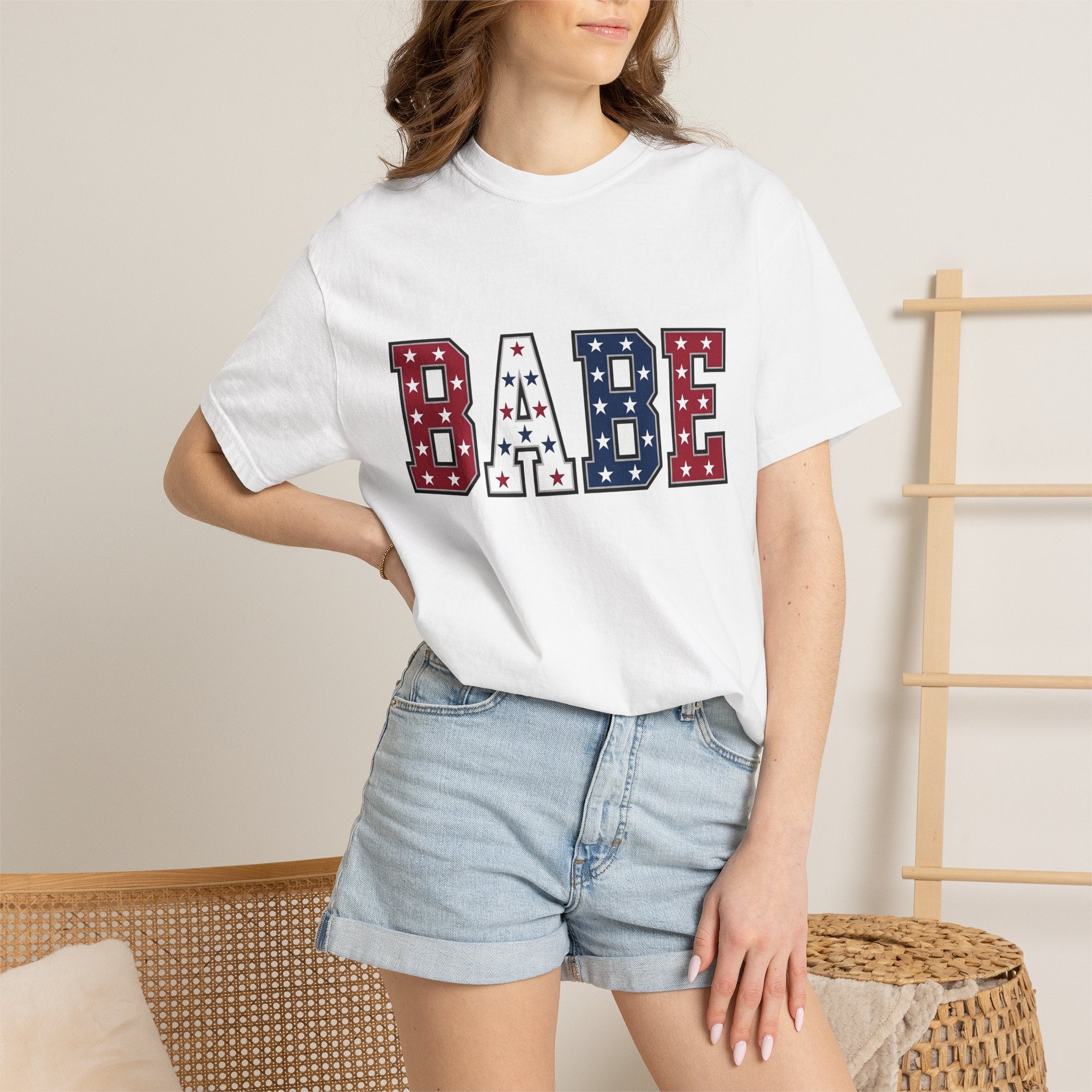 Varsity Star Font Shirt America/4th Of July Liberty Gift Women Thick Tee Block Letter T-Shirt Patriot Fan Bold Typography Tshirt Freedom