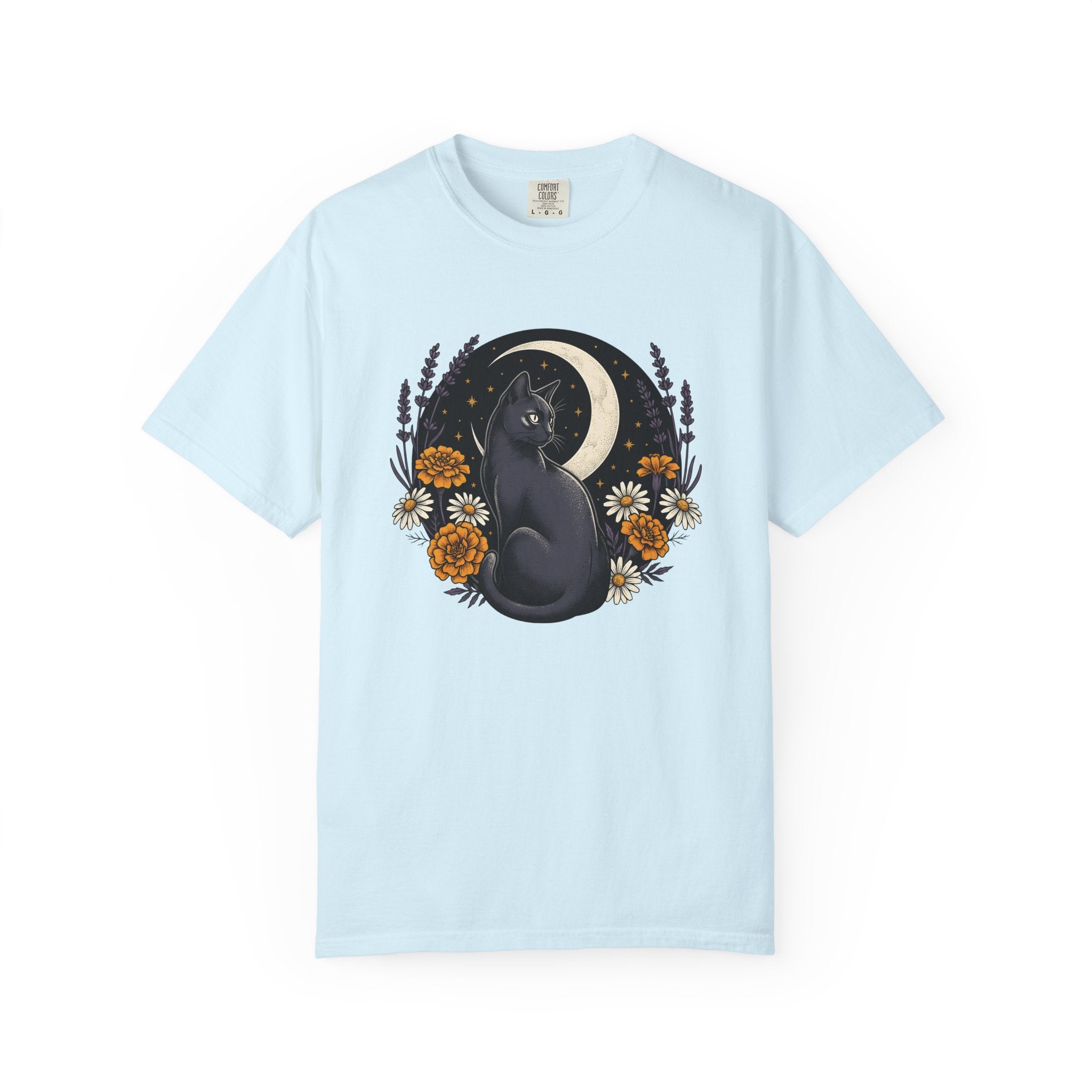 Black Kitten Shirt Cat Flower Gift Women Bohemian Tee Kitten T-Shirt Cat Fan Fauvist Tshirt Floral Graphic Retro Crescent Moon Tshirt