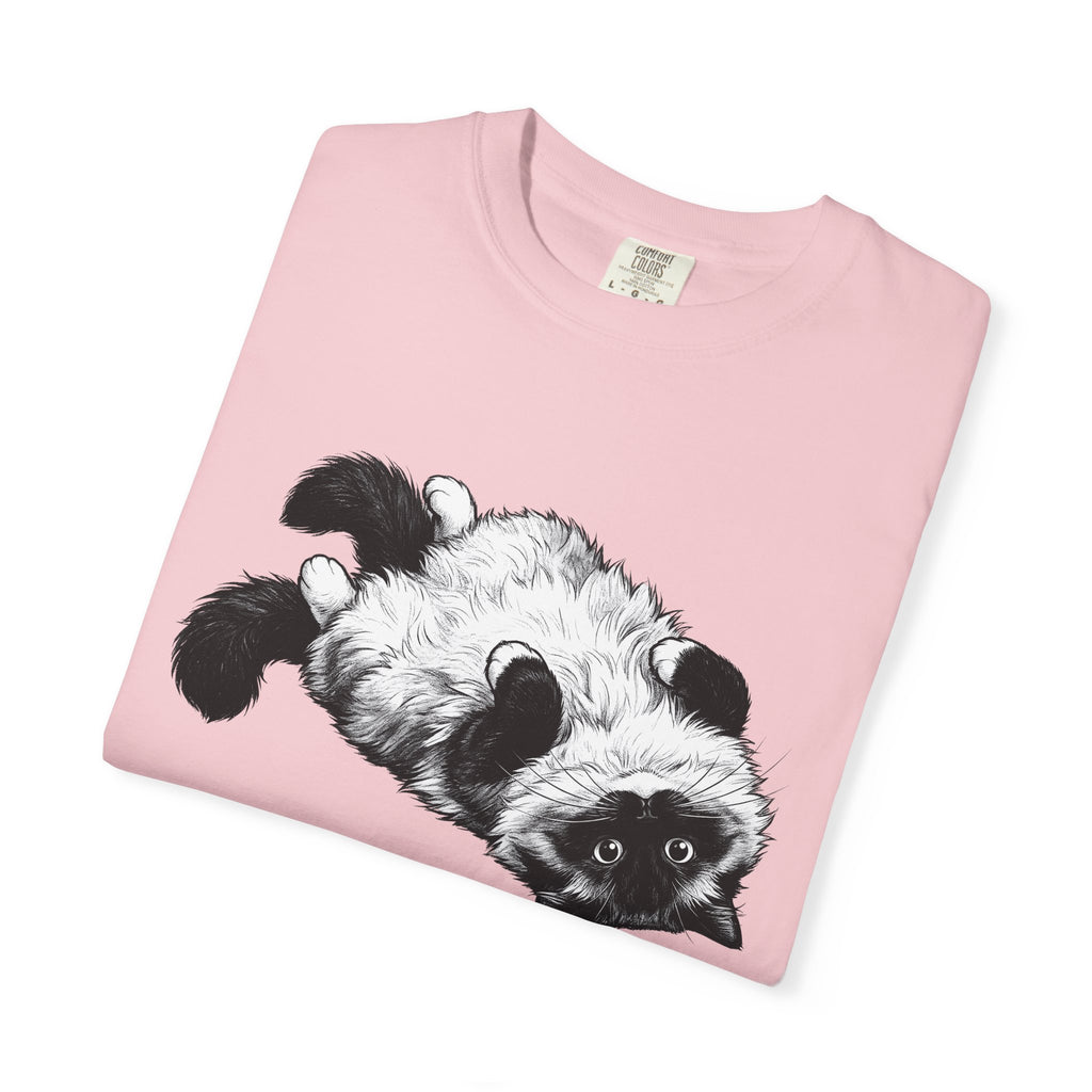 Fluffy Cat Shirt Cat Pet Supplies Gift Women Illustration Tee Kitten T-Shirt Cat Fan Feline Tshirt Pet Graphic Simple Playful Pose Tshirt