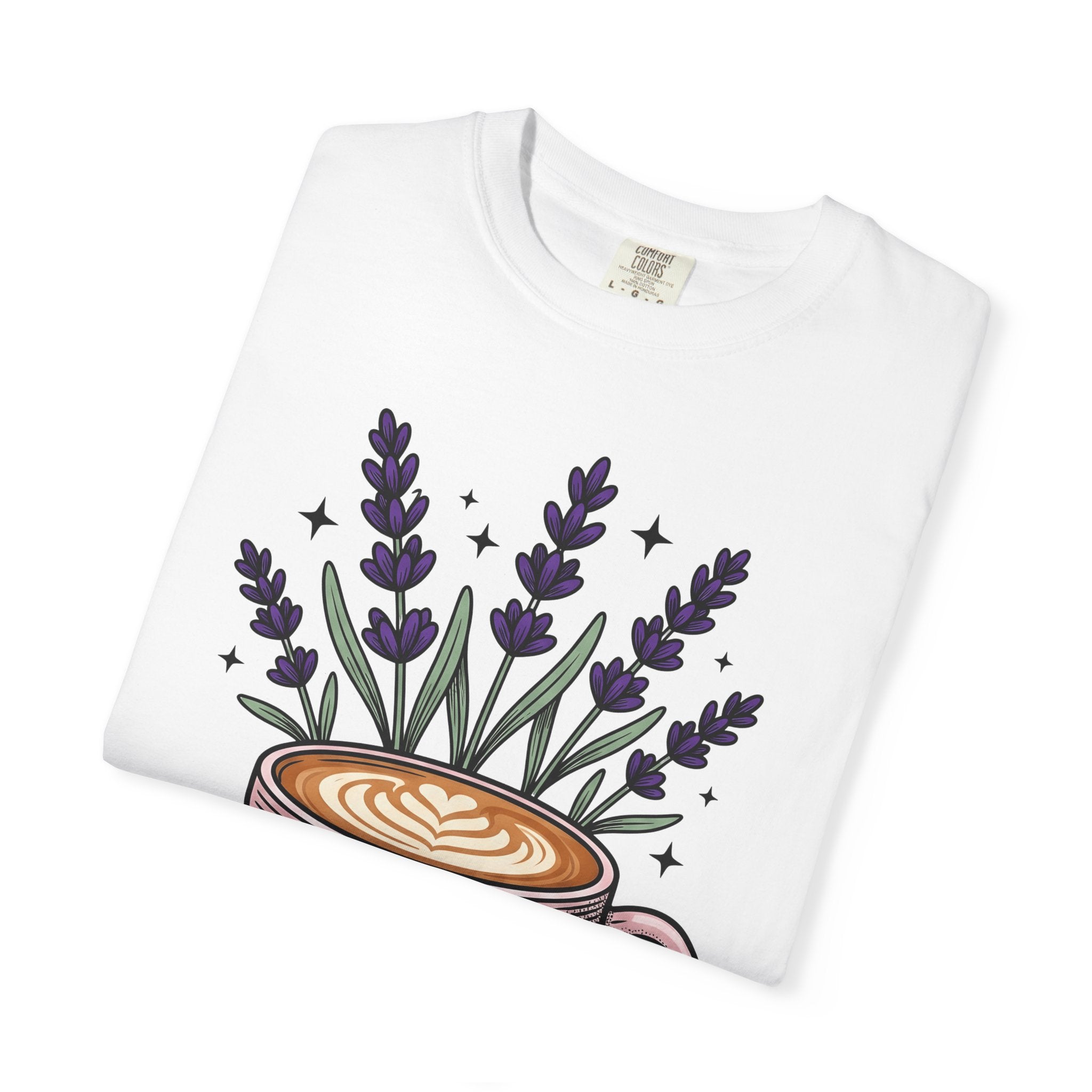Espresso Cup Shirt Coffee Petals Gift Women Cartoon Tee Coffee Mug T-Shirt Coffee Fan Cartoony Tshirt Floral Graphic Hand Drawn Lavender