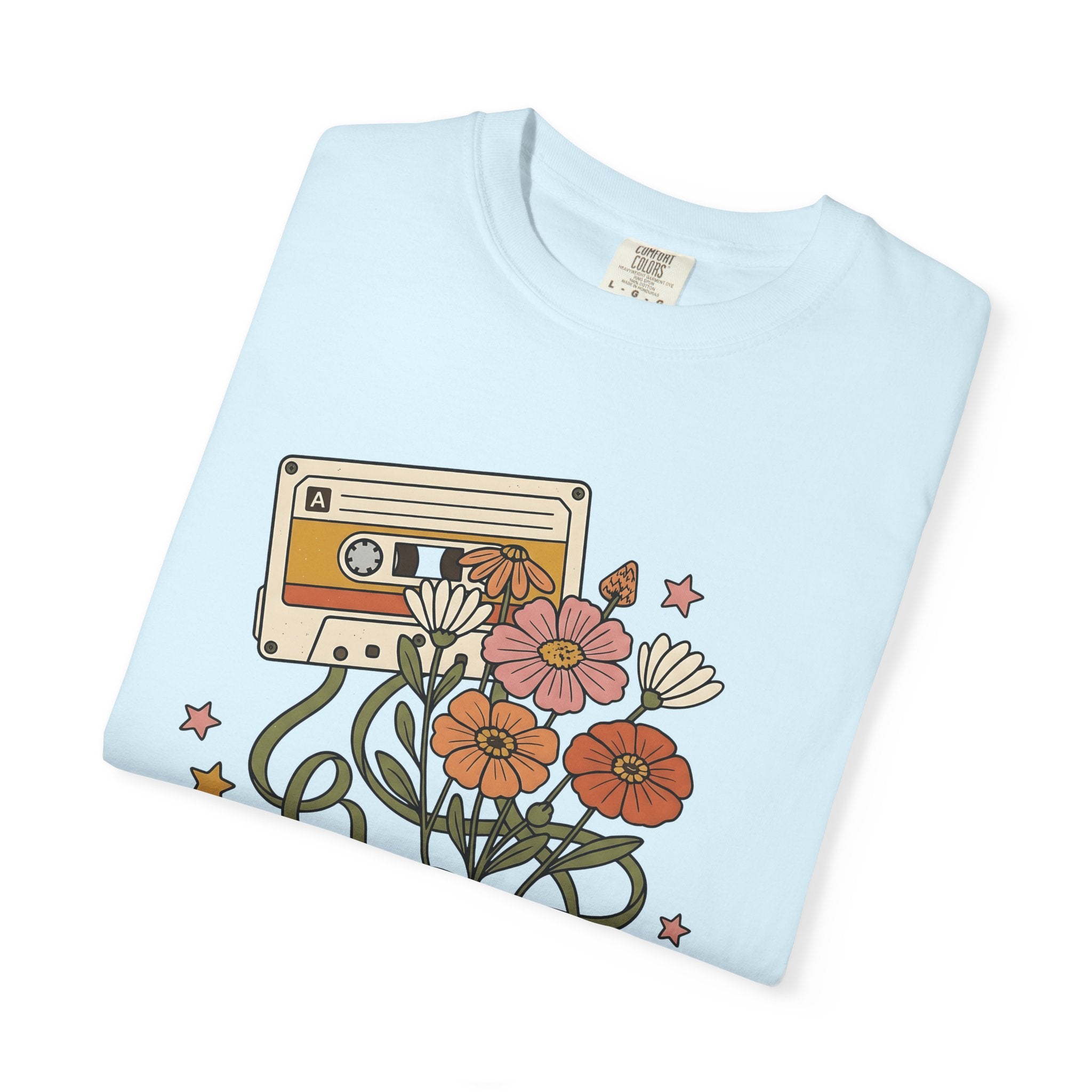 Cassette Tape Blooms Shirt Boho Chic Instruments Gift Women Sketch Tee Mixtape T-Shirt Bohemian Fan Illustrated Tshirt Guitar Graphic
