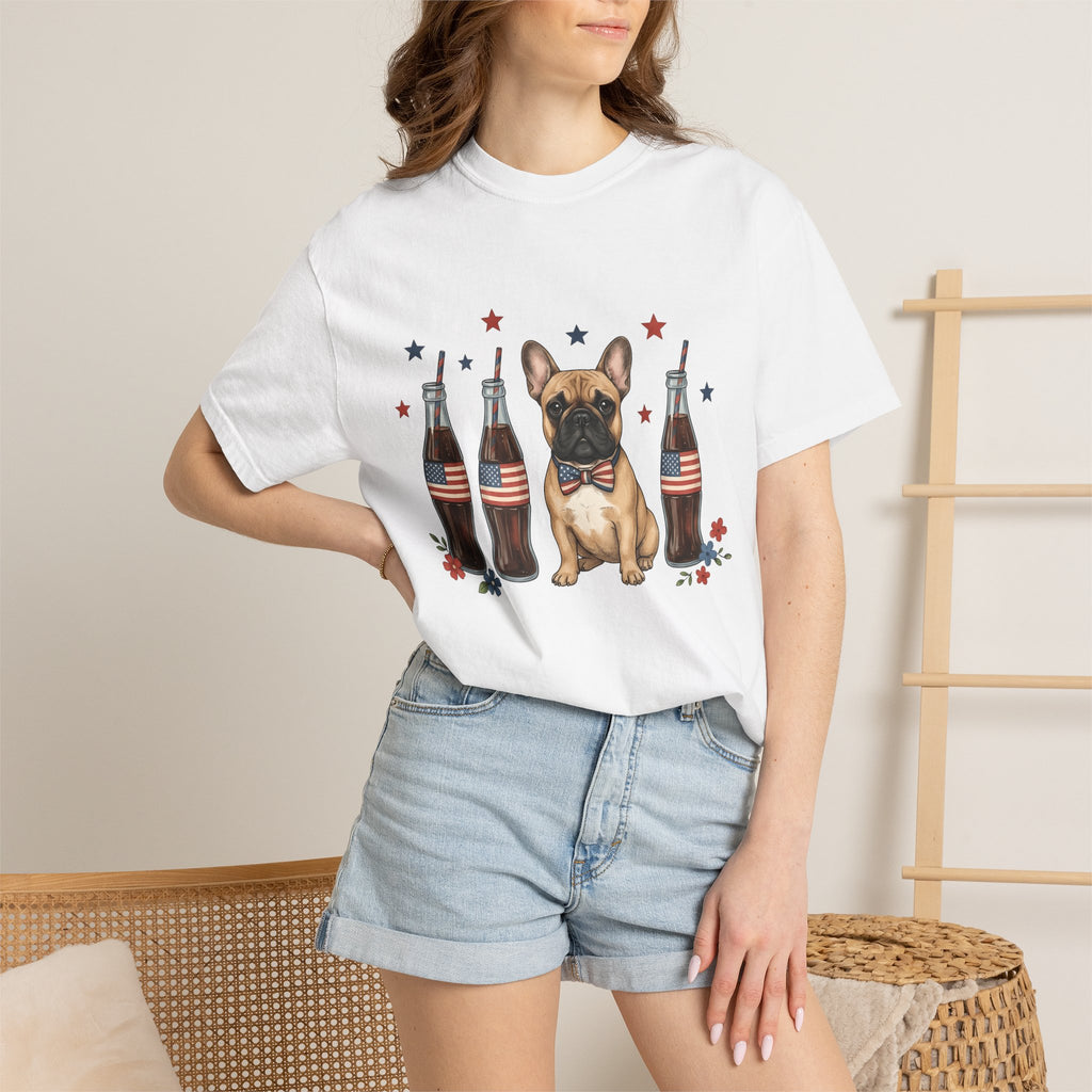 French Bulldog Shirt Dog Usa Gift Women Cartoon Tee Bulldog T-Shirt Dog Fan Toon Tshirt American Graphic Hand Drawn Soda Bottles Tshirt