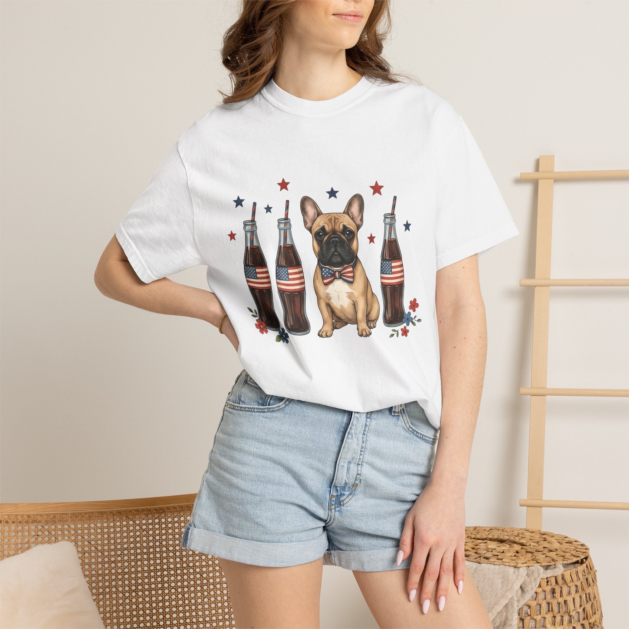 French Bulldog Shirt Dog Usa Gift Women Cartoon Tee Bulldog T-Shirt Dog Fan Toon Tshirt American Graphic Hand Drawn Soda Bottles Tshirt