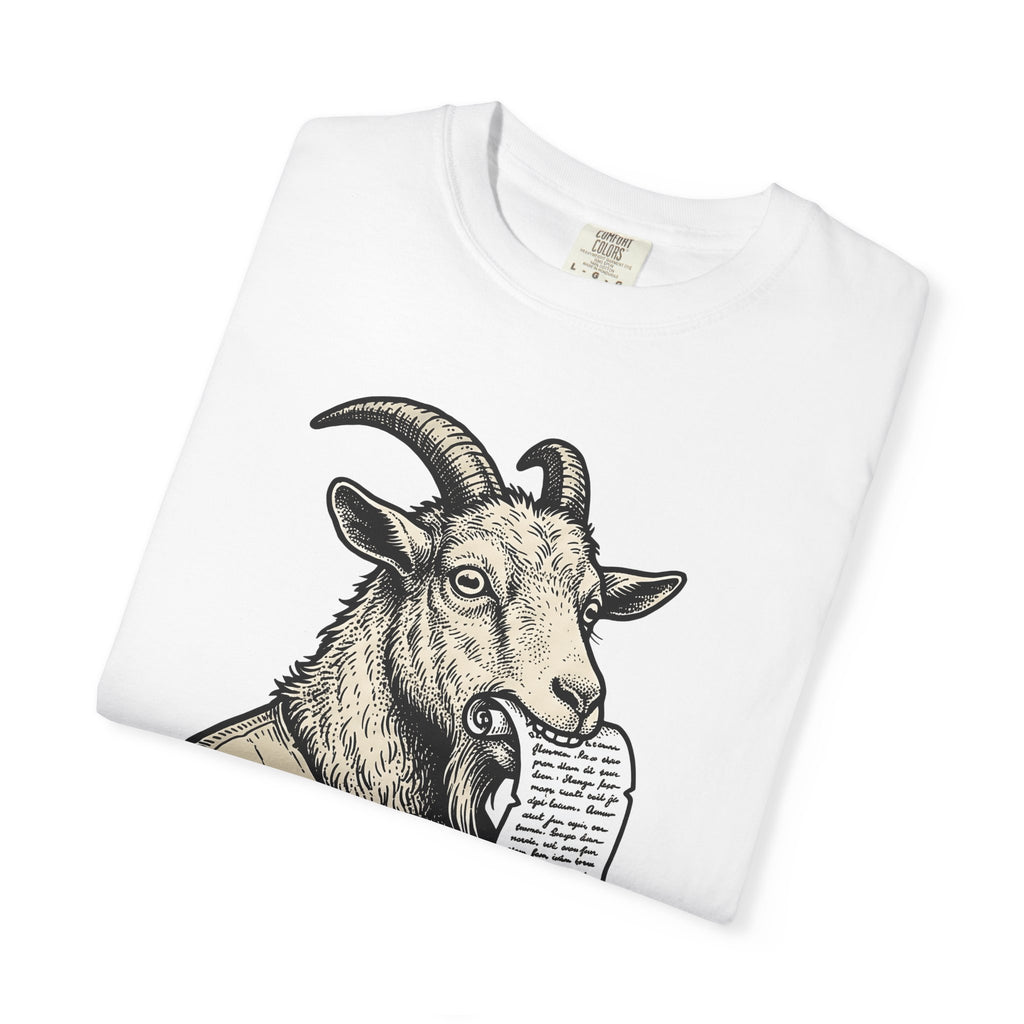 Goat Eating Paper Shirt Funny Creatures Gift Women Antique Tee Billy Goat T-Shirt Humor Fan Vintage Tshirt Beast Graphic Doodle Period