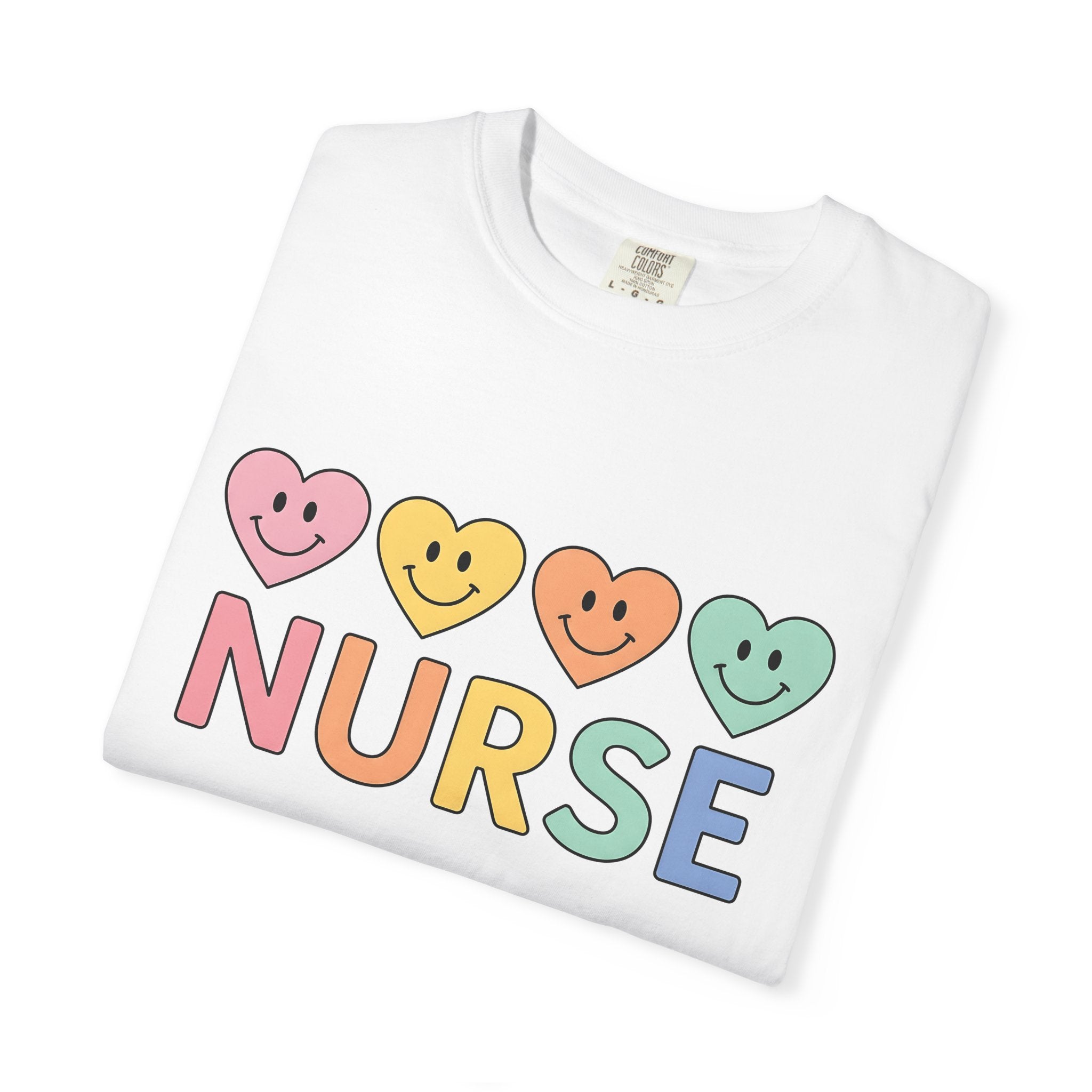 Smiley Heart Shirt Nurse Gratitude Gift Women Pastel Tee Heart Emoji T-Shirt Rn Fan Appreciation Graphic Retro Rainbow Tshirt