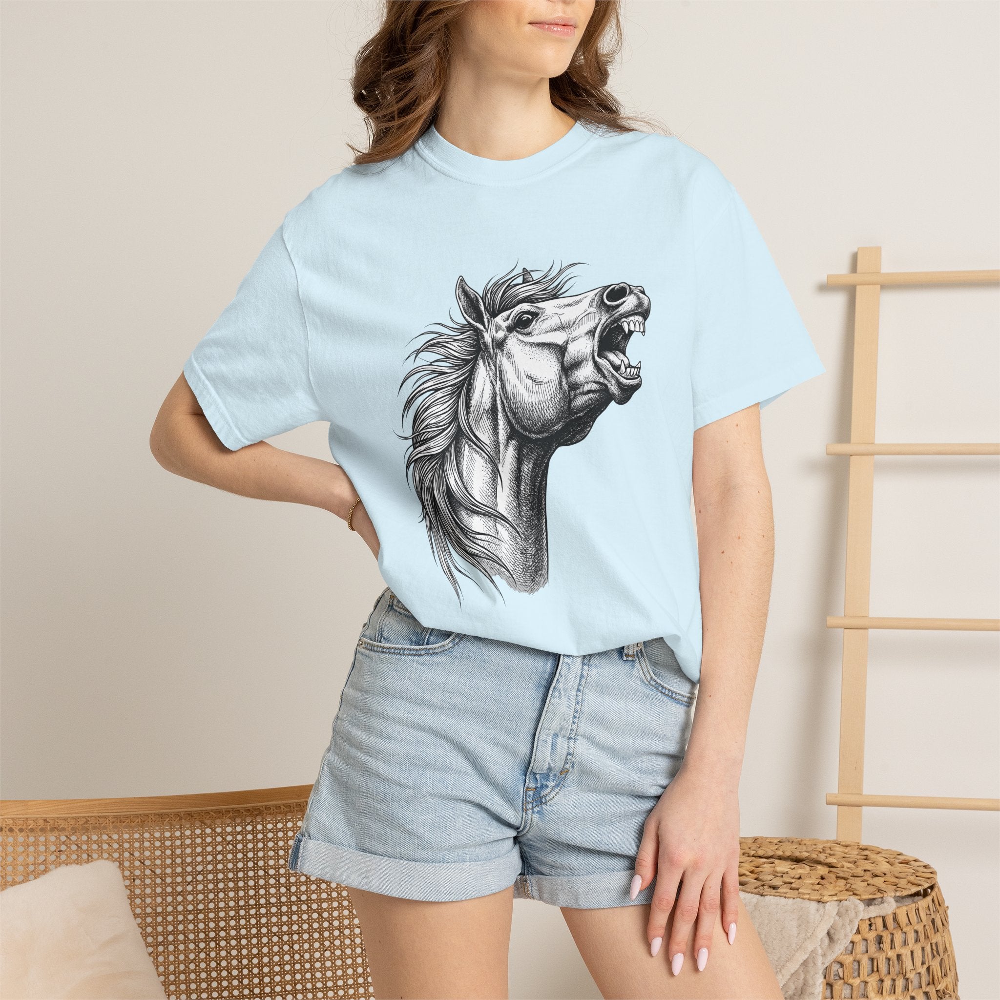 Stallion Head Shirt Animals Mounts Gift Women Cartoon Tee Horse T-Shirt Animal Fan Toon Tshirt Horseback Graphic Classic Flowing Mane Tshirt