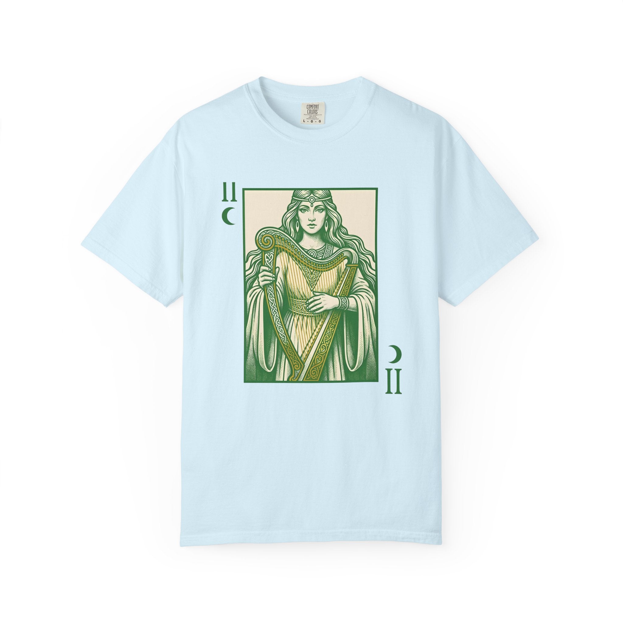Celtic Goddess Harp Shirt St. Patrick's Day Myth Gift Women Hand Drawn Tee Harp T-Shirt Irish Fan Hand Drawn Tshirt Legend Graphic Cartoon